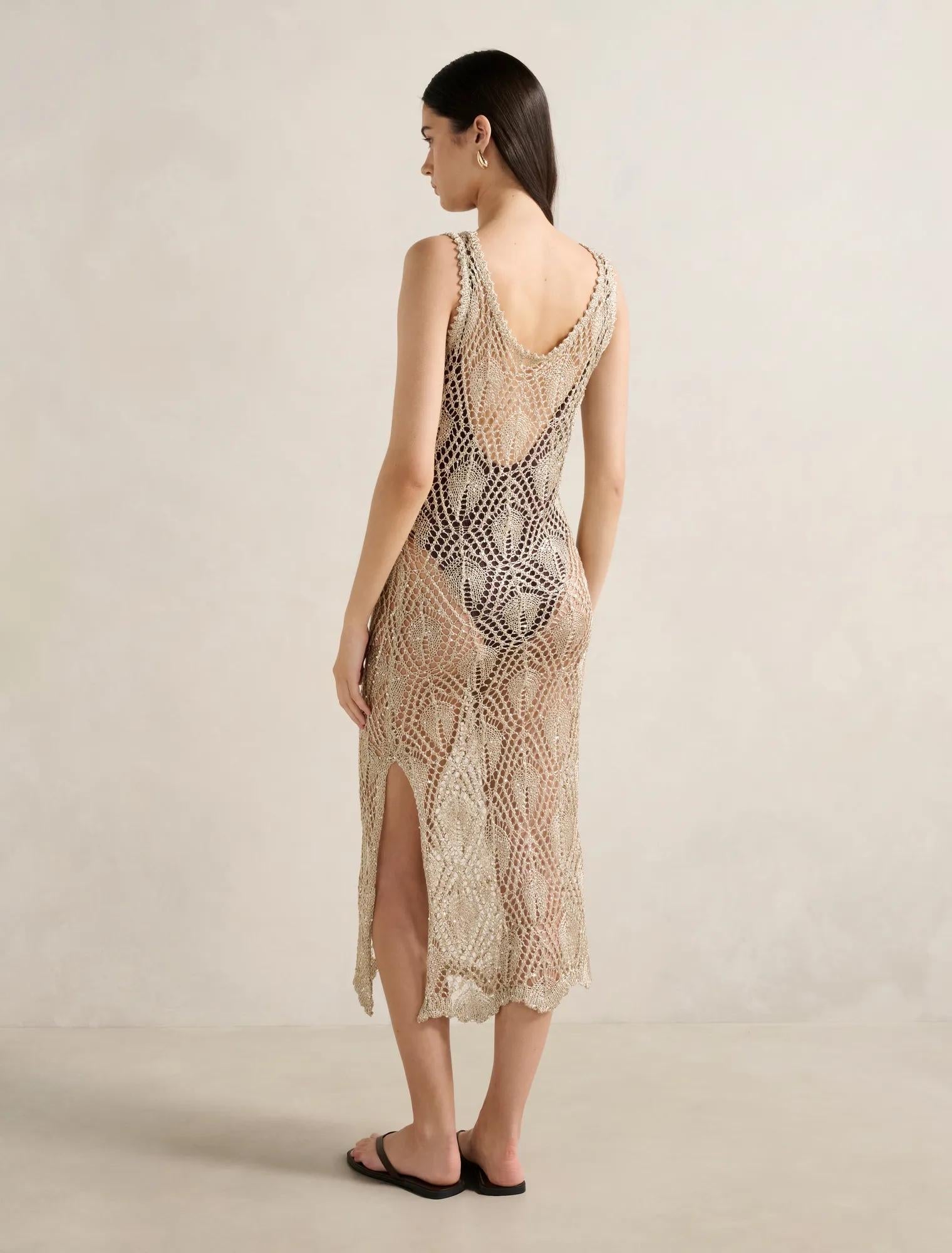 Sienna Sequin Crochet Cover Up Gold
