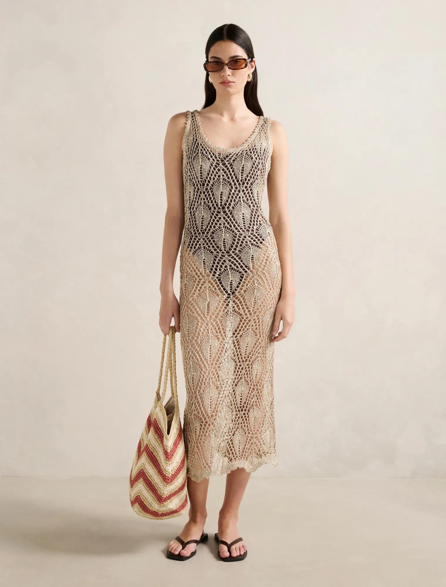 Sienna Sequin Crochet Cover Up Gold