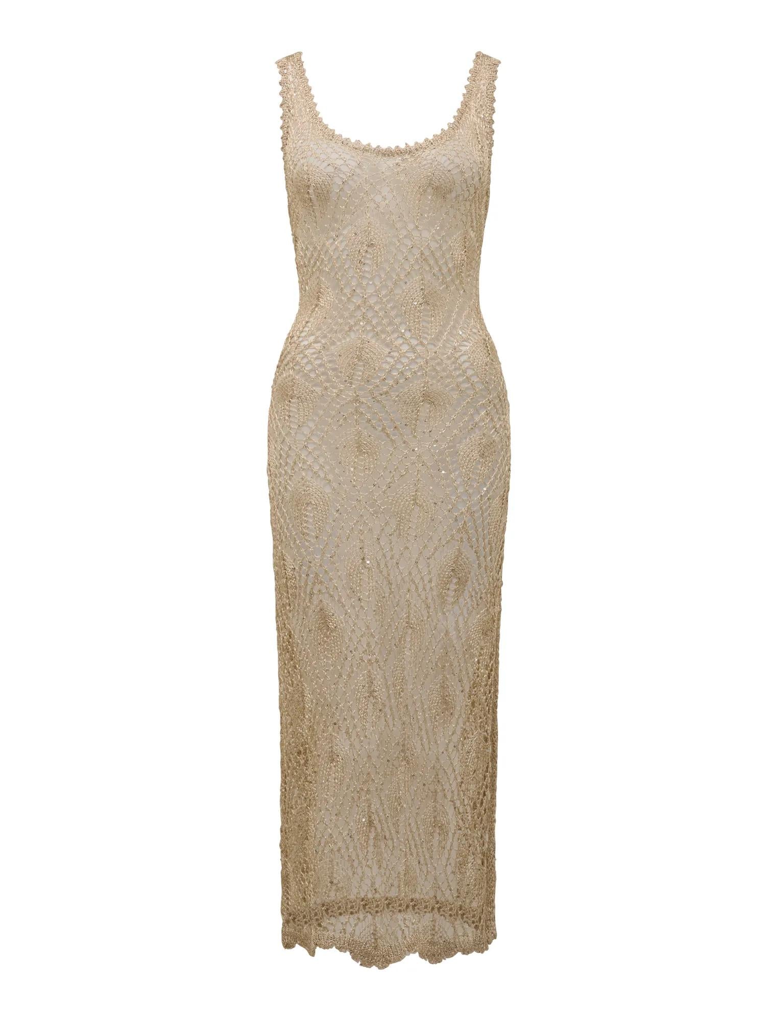 Sienna Sequin Crochet Cover Up Gold