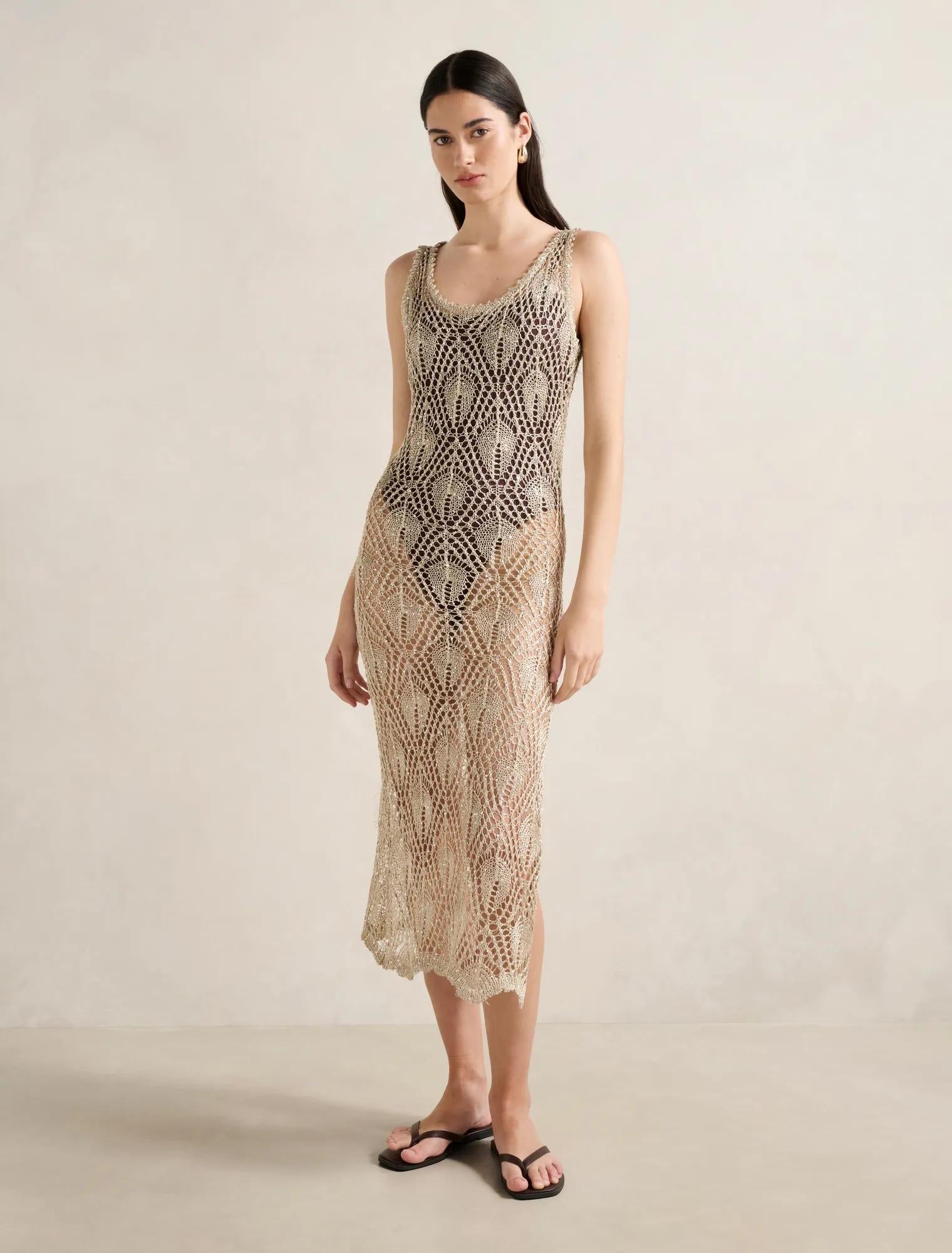 Sienna Sequin Crochet Cover Up Gold