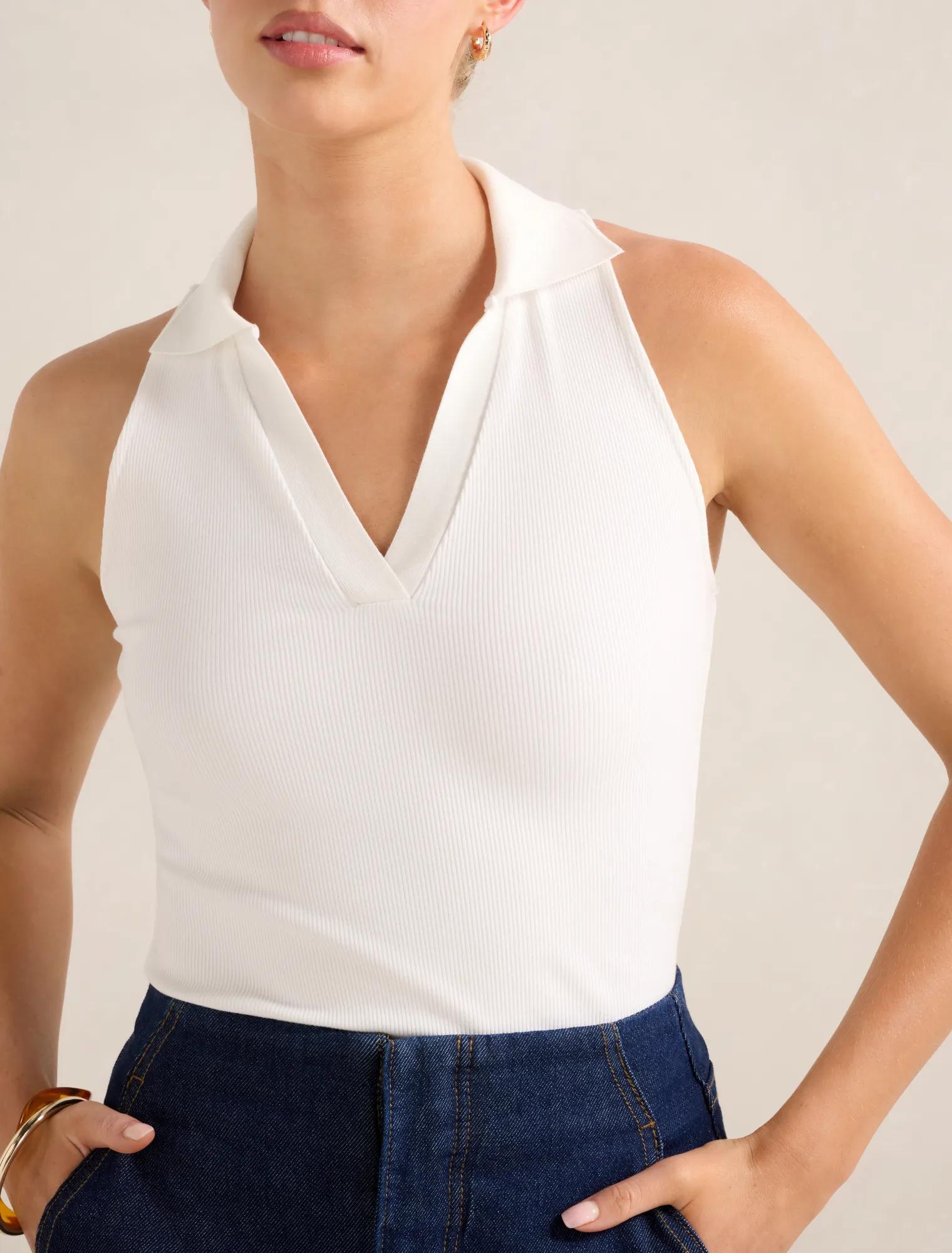 Clover Collared Halter Top Porcelain