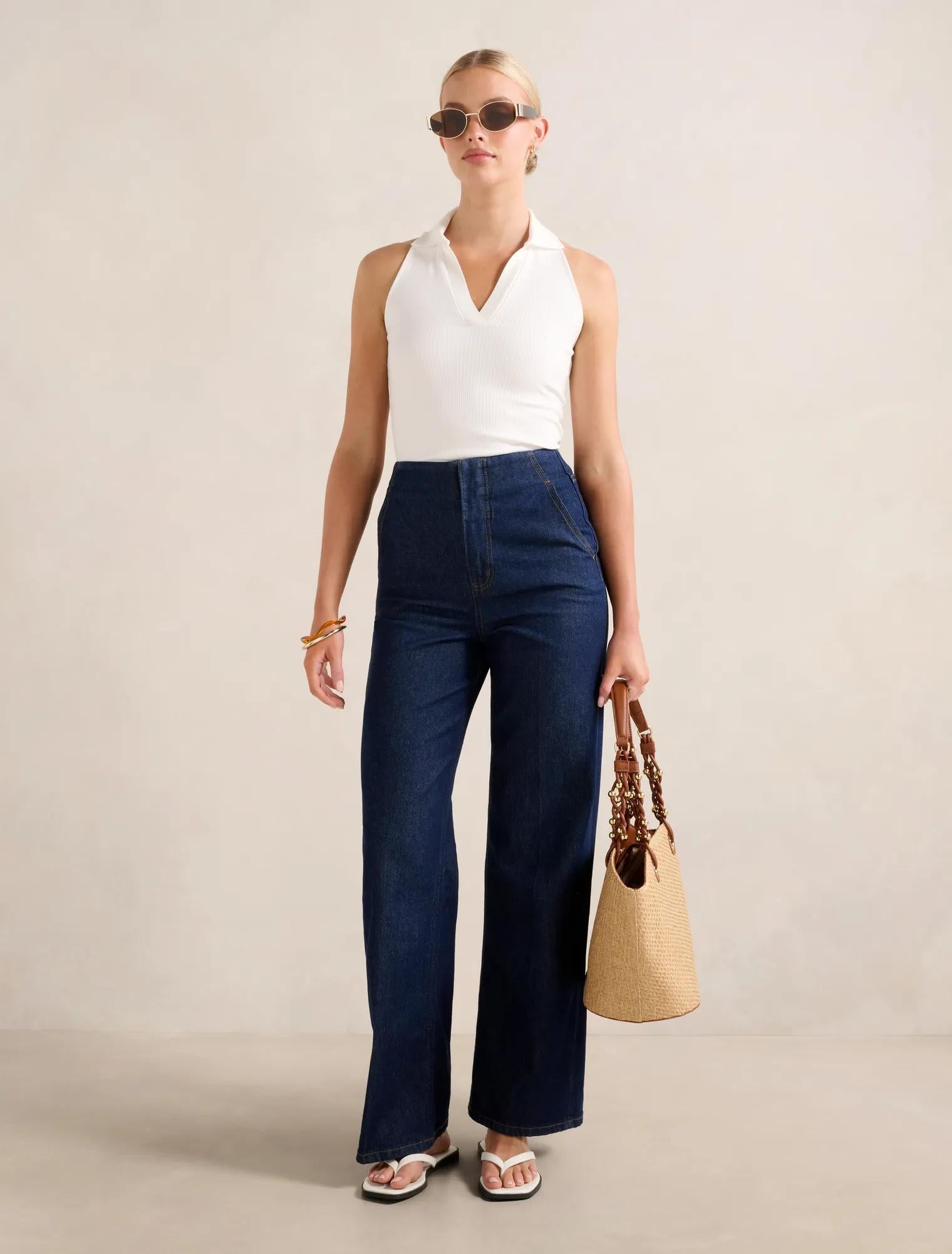 Clover Collared Halter Top Porcelain