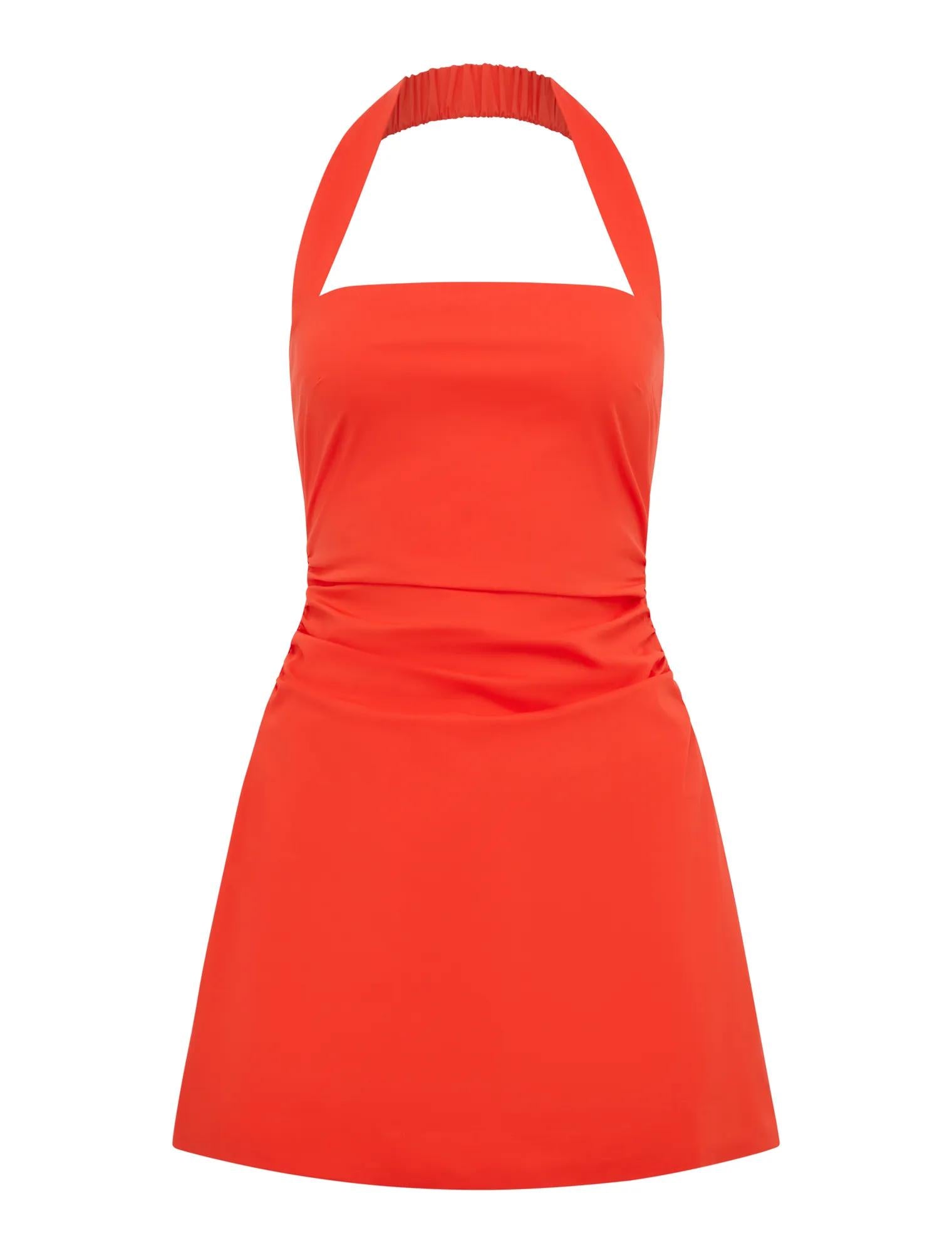 Imogen Stretch Cotton Halter Mini Dress Spicy Orange_mannequin