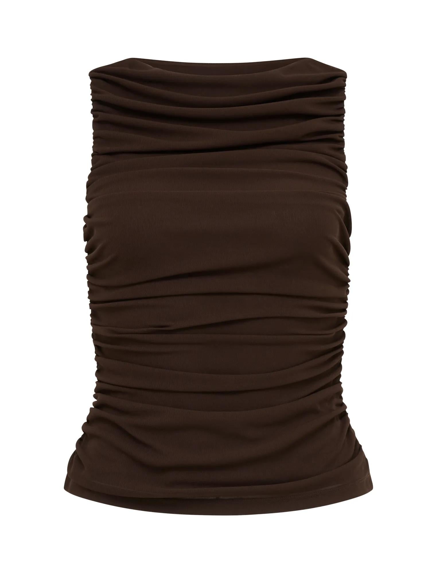 Pippa Ruched Boat Neck Top Chocolate_mannequin