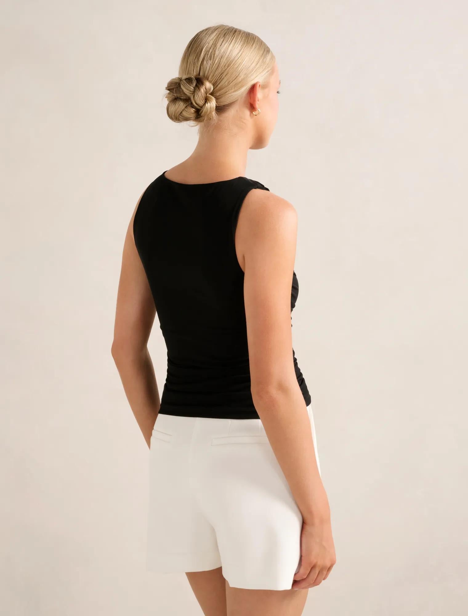 Pippa Ruched Boat Neck Top Black