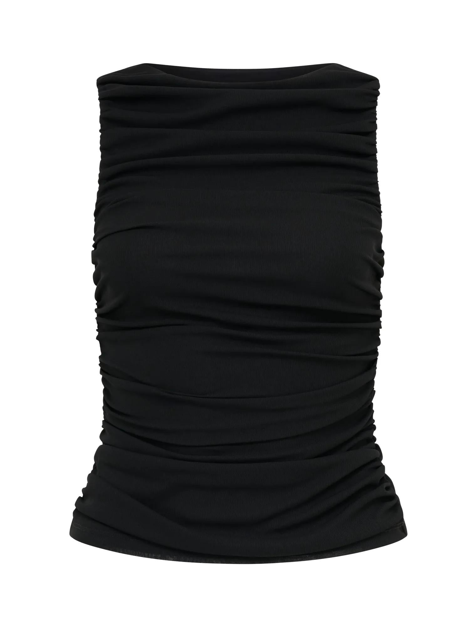 Pippa Ruched Boat Neck Top Black_mannequin