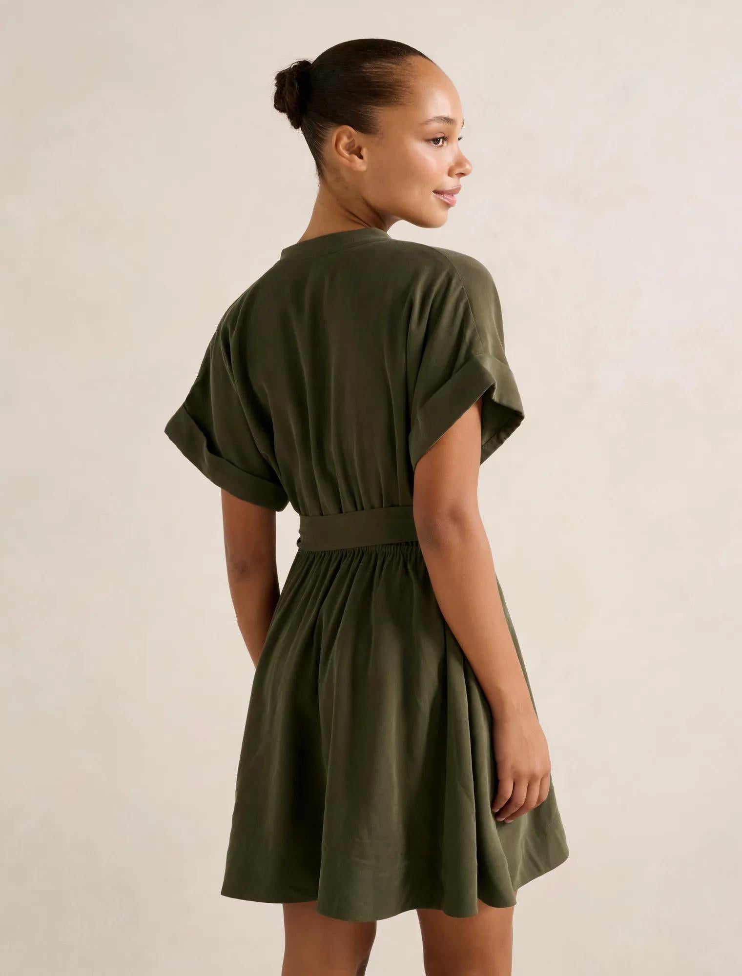 Brydie Belted Mini Dress Dark Green