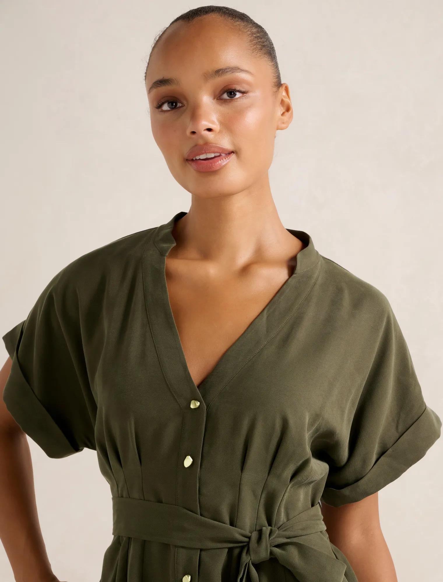 Brydie Belted Mini Dress Dark Green