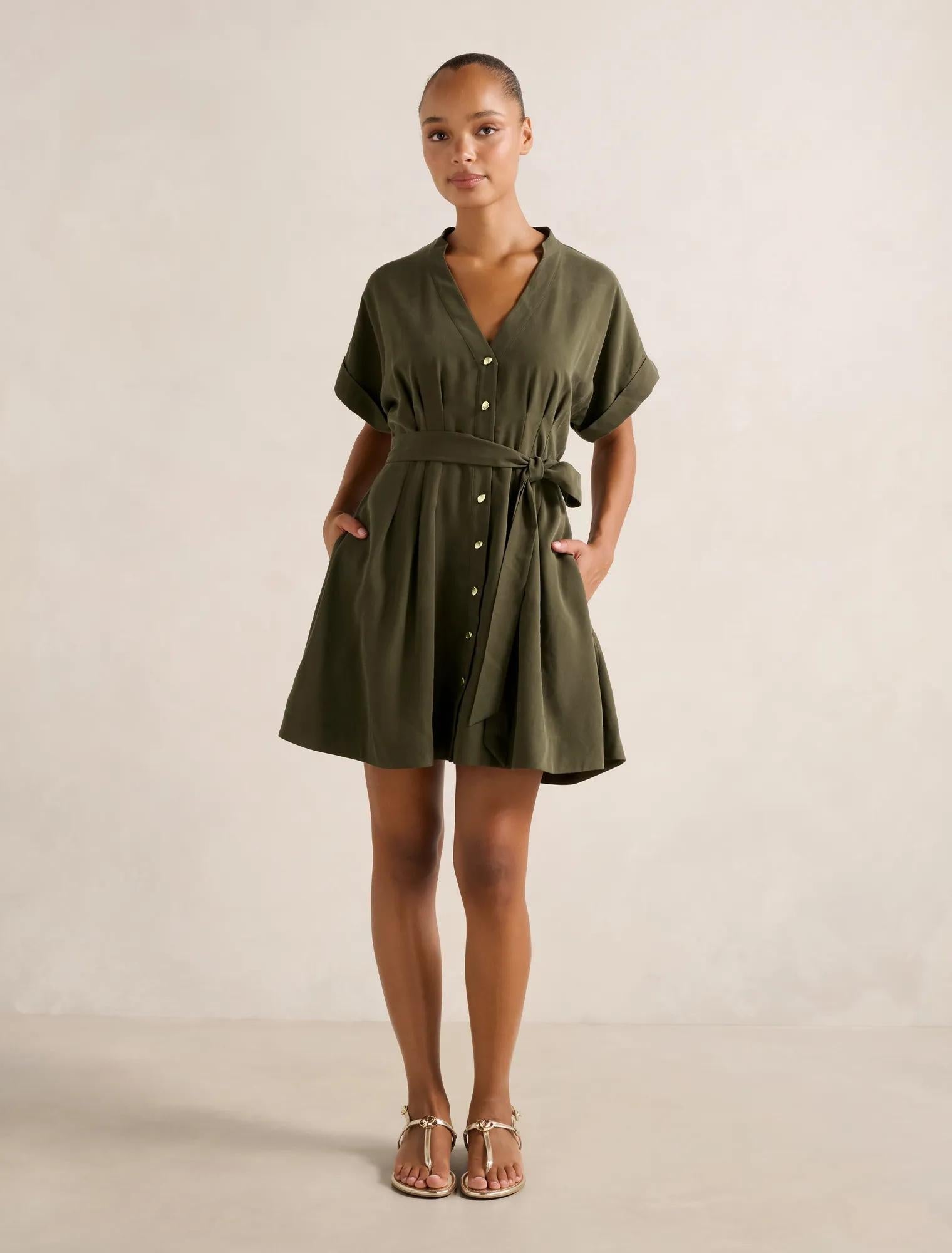 Brydie Belted Mini Dress Dark Green