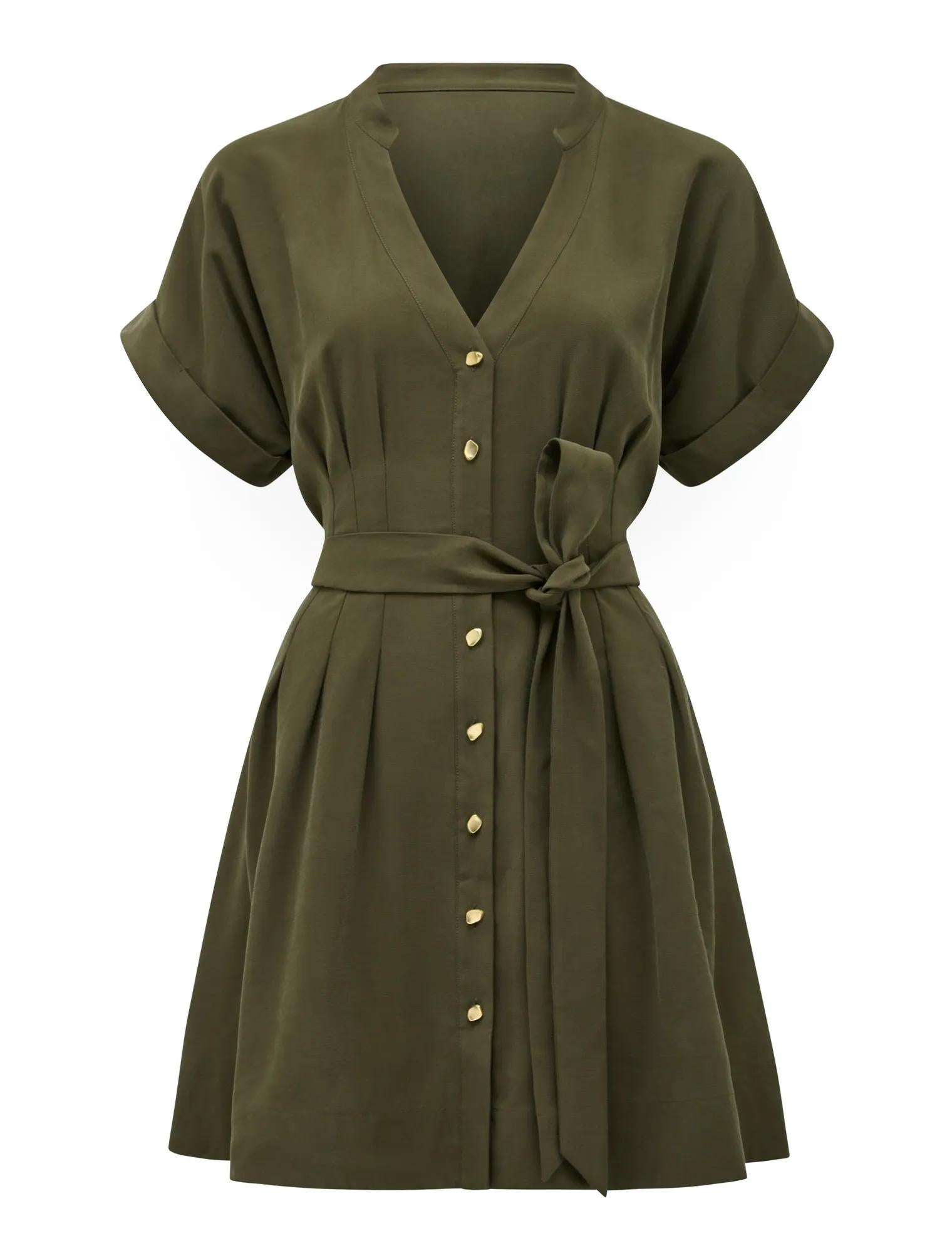 Brydie Belted Mini Dress Dark Green