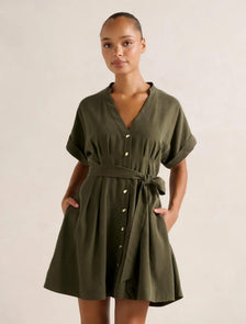Brydie Belted Mini Dress Dark Green