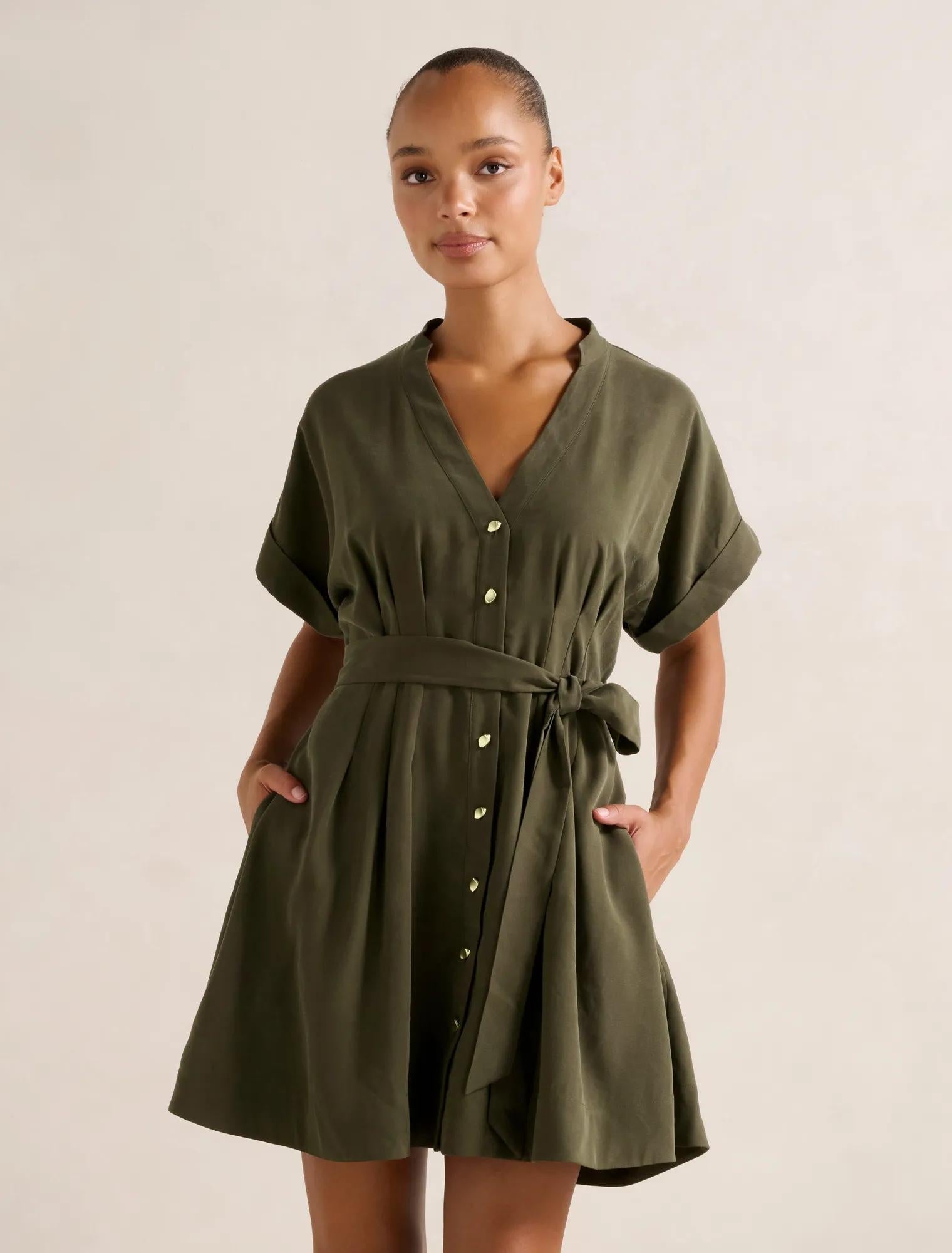 Brydie Belted Mini Dress Dark Green