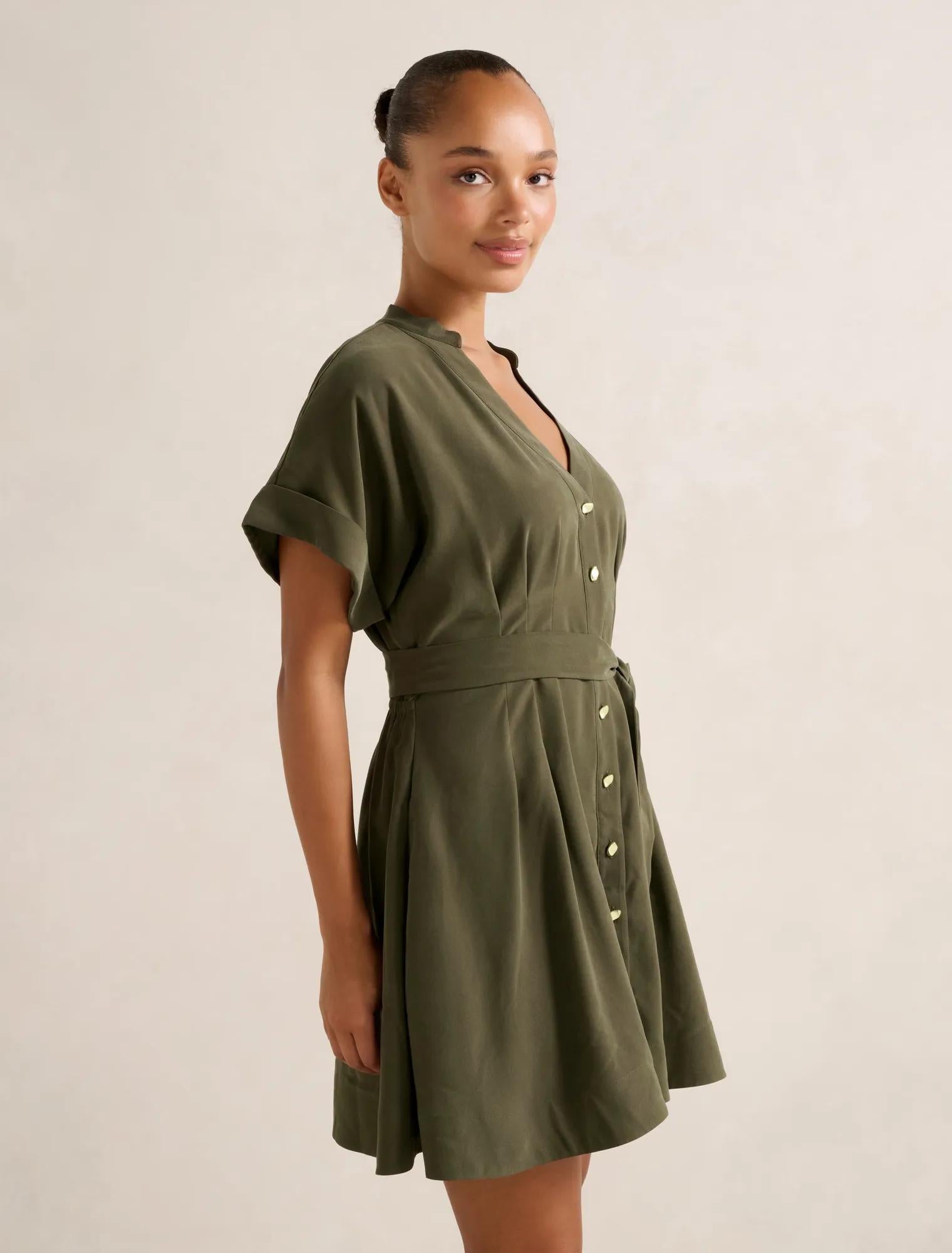 Brydie Belted Mini Dress Dark Green