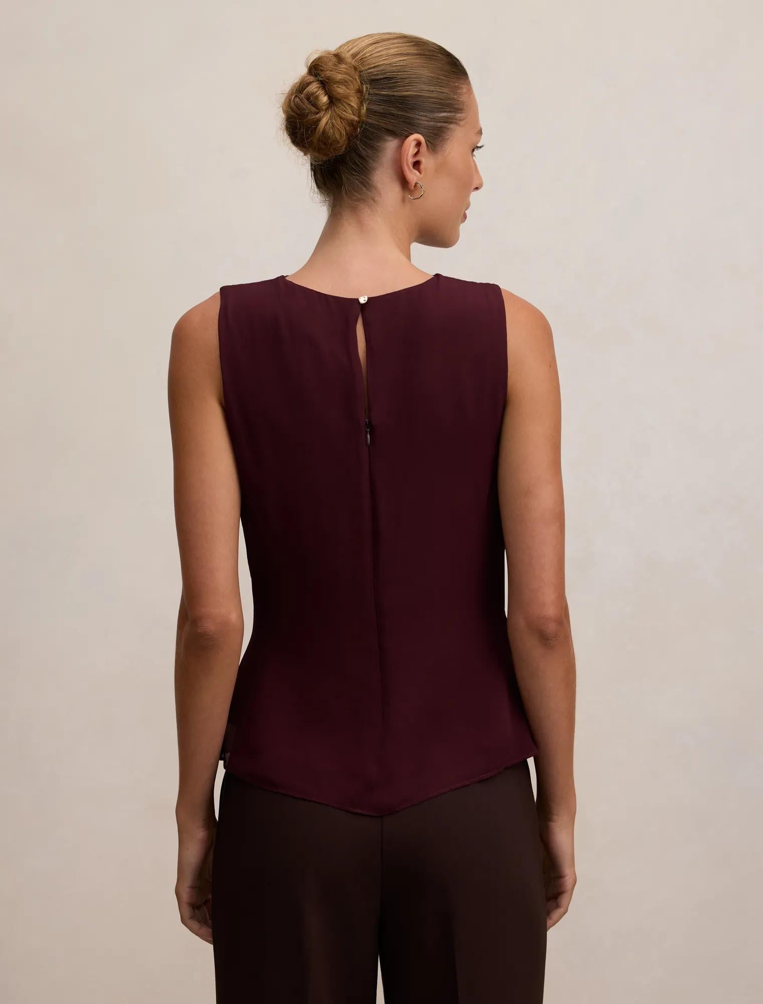 Tiffany Draped Sleeveless Top Aubergine