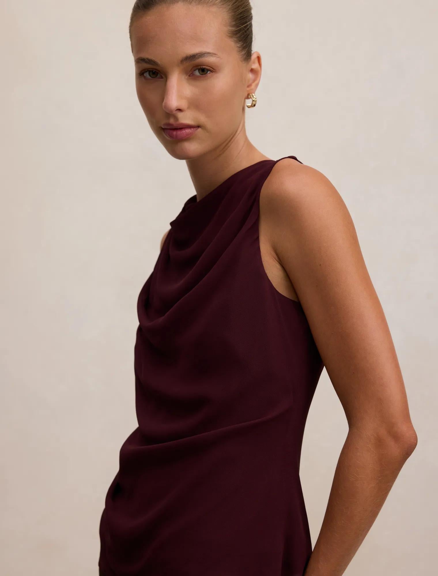 Tiffany Draped Sleeveless Top Aubergine