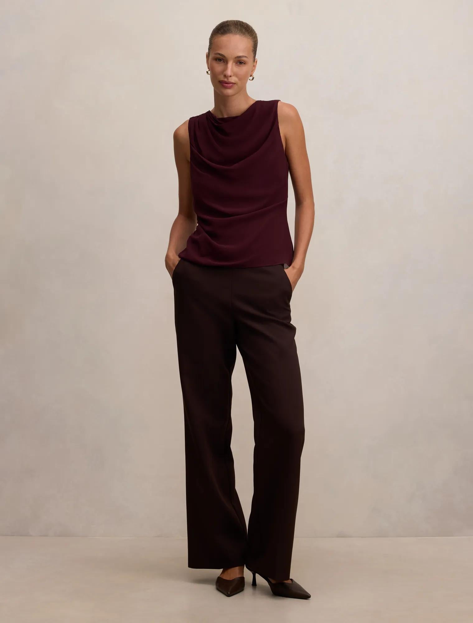 Tiffany Draped Sleeveless Top Aubergine