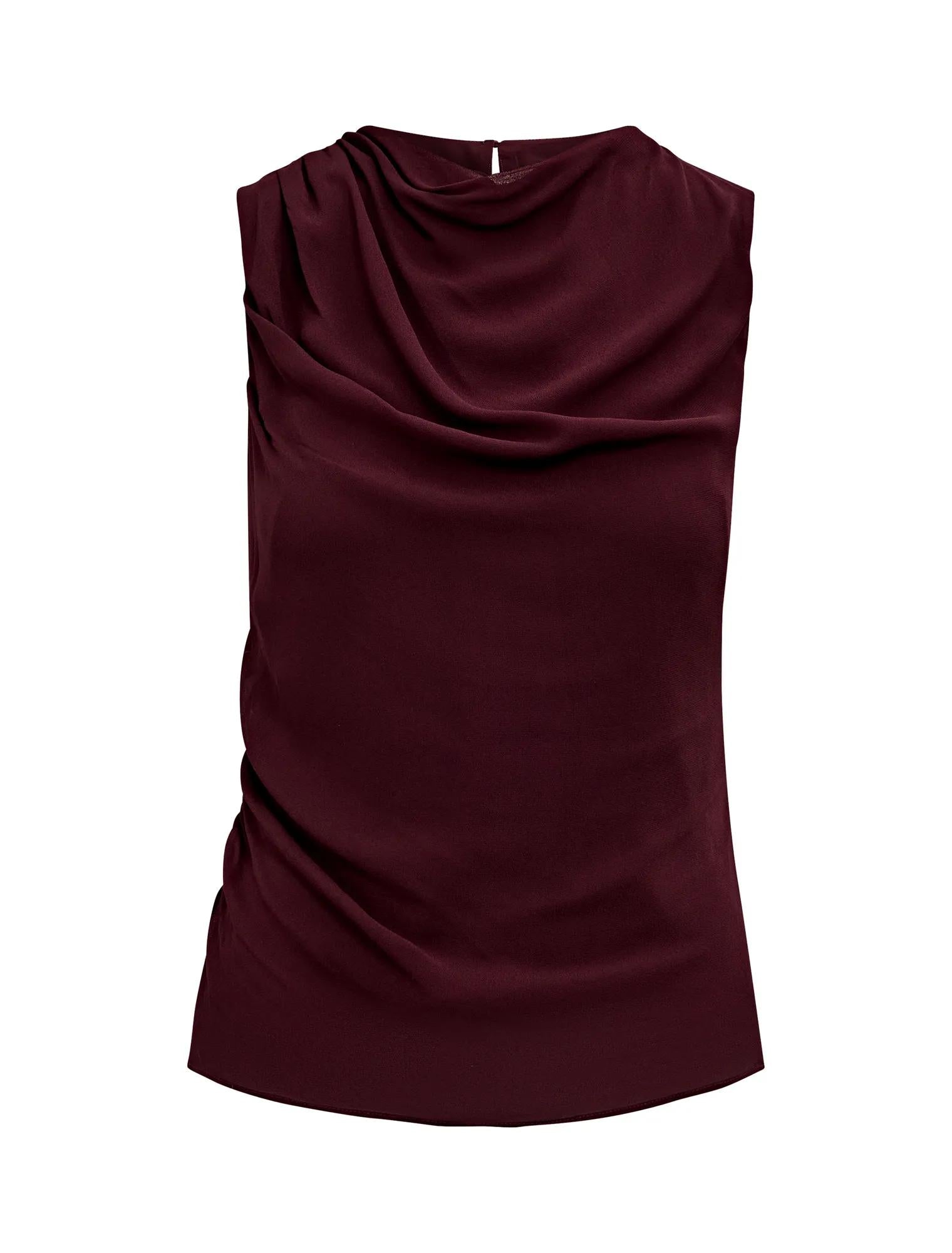 Tiffany Draped Sleeveless Top Aubergine_mannequin