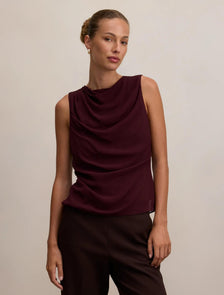Tiffany Draped Sleeveless Top Aubergine