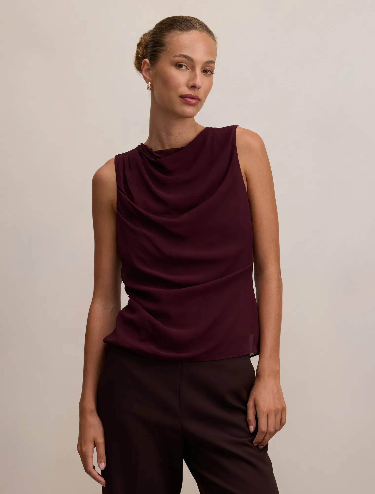 Tiffany Draped Sleeveless Top Aubergine
