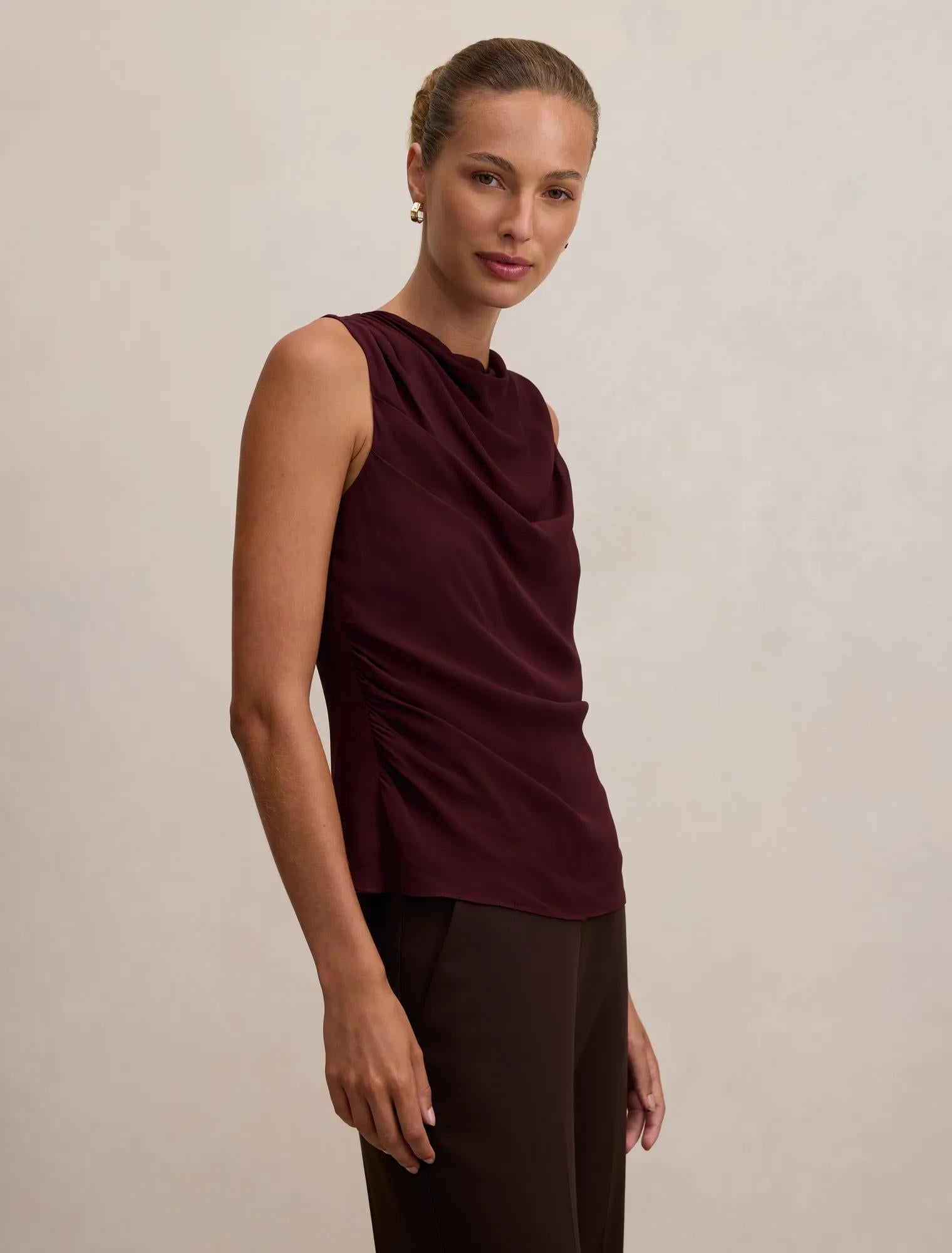 Tiffany Draped Sleeveless Top Aubergine