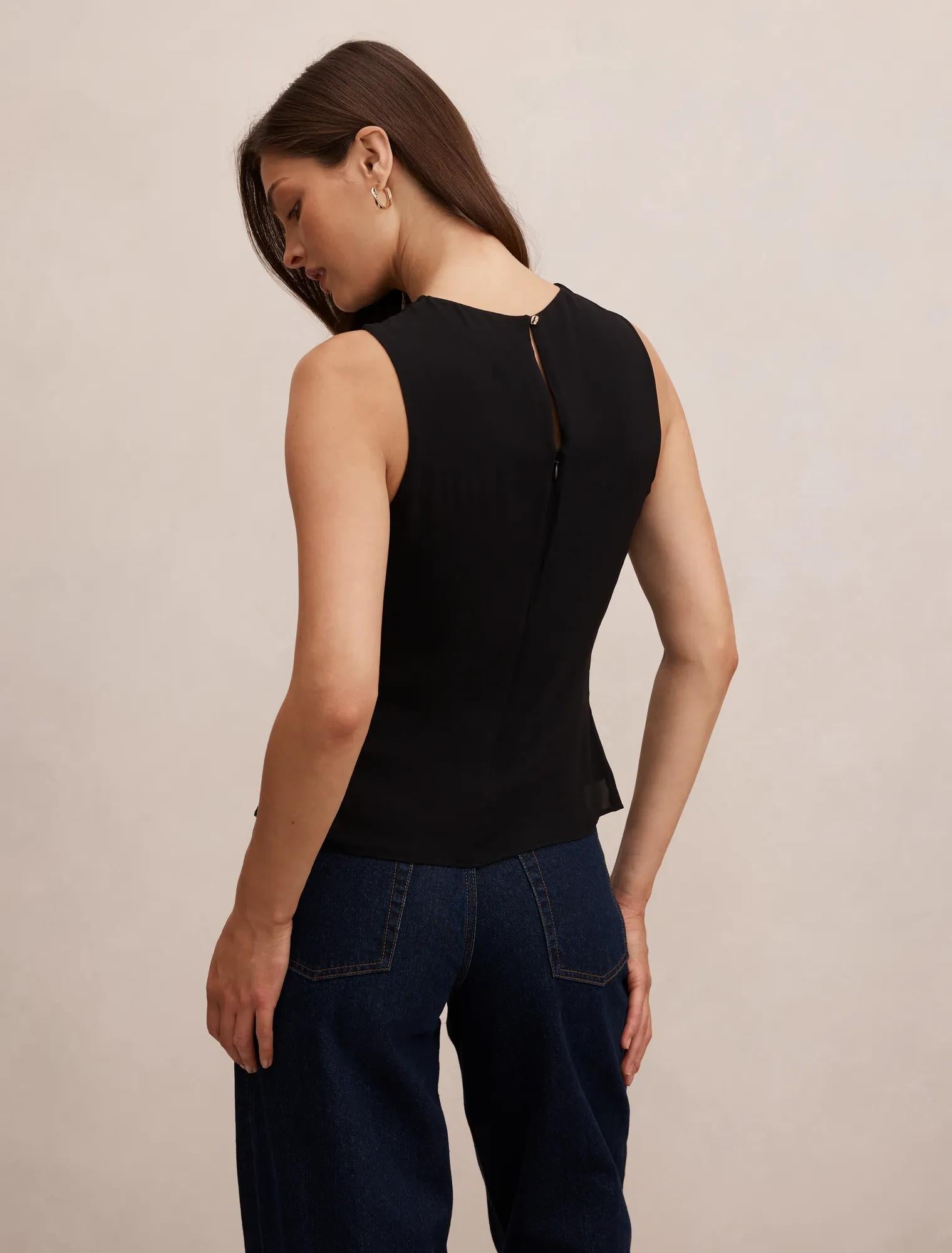 Tiffany Draped Sleeveless Top Black