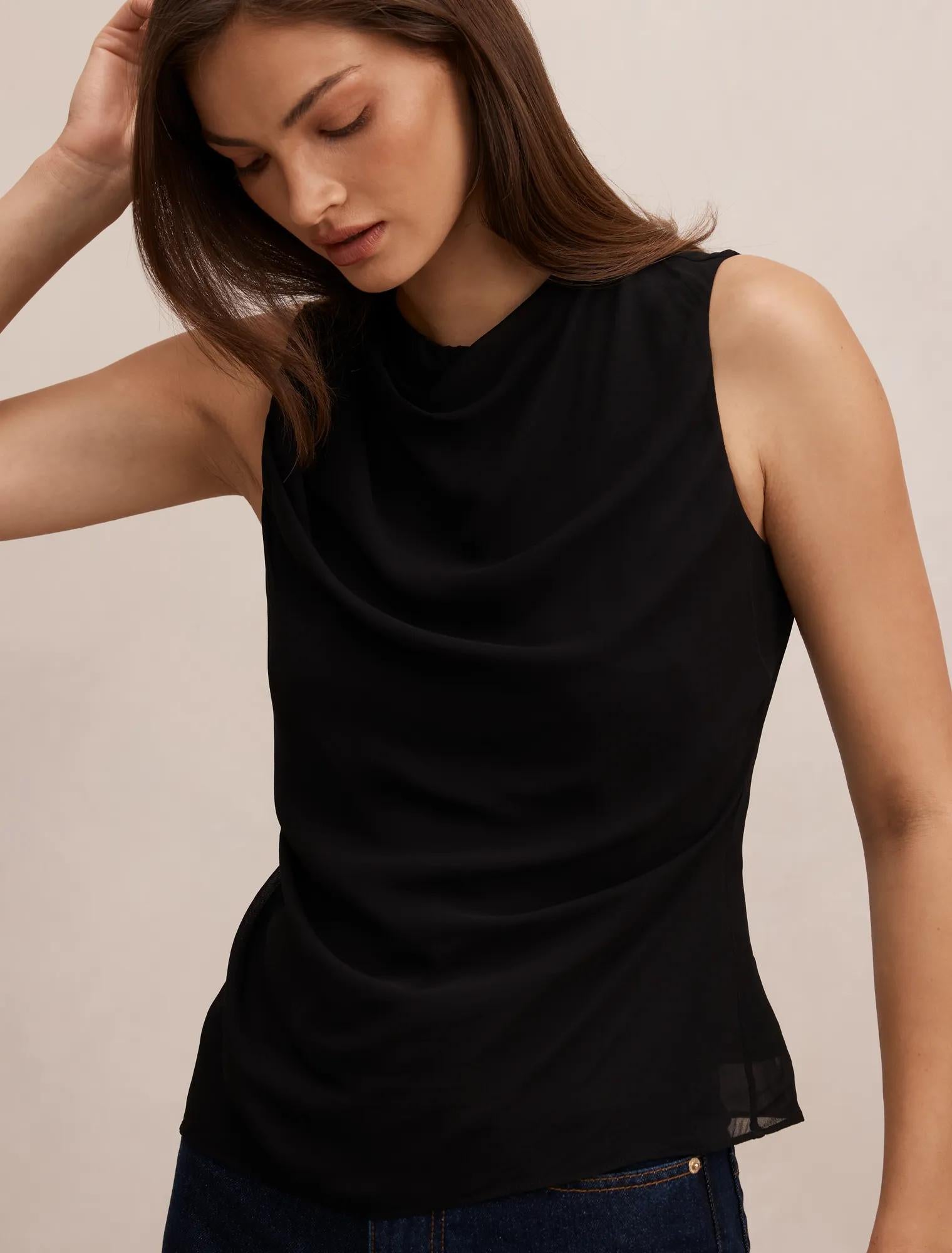 Tiffany Draped Sleeveless Top Black