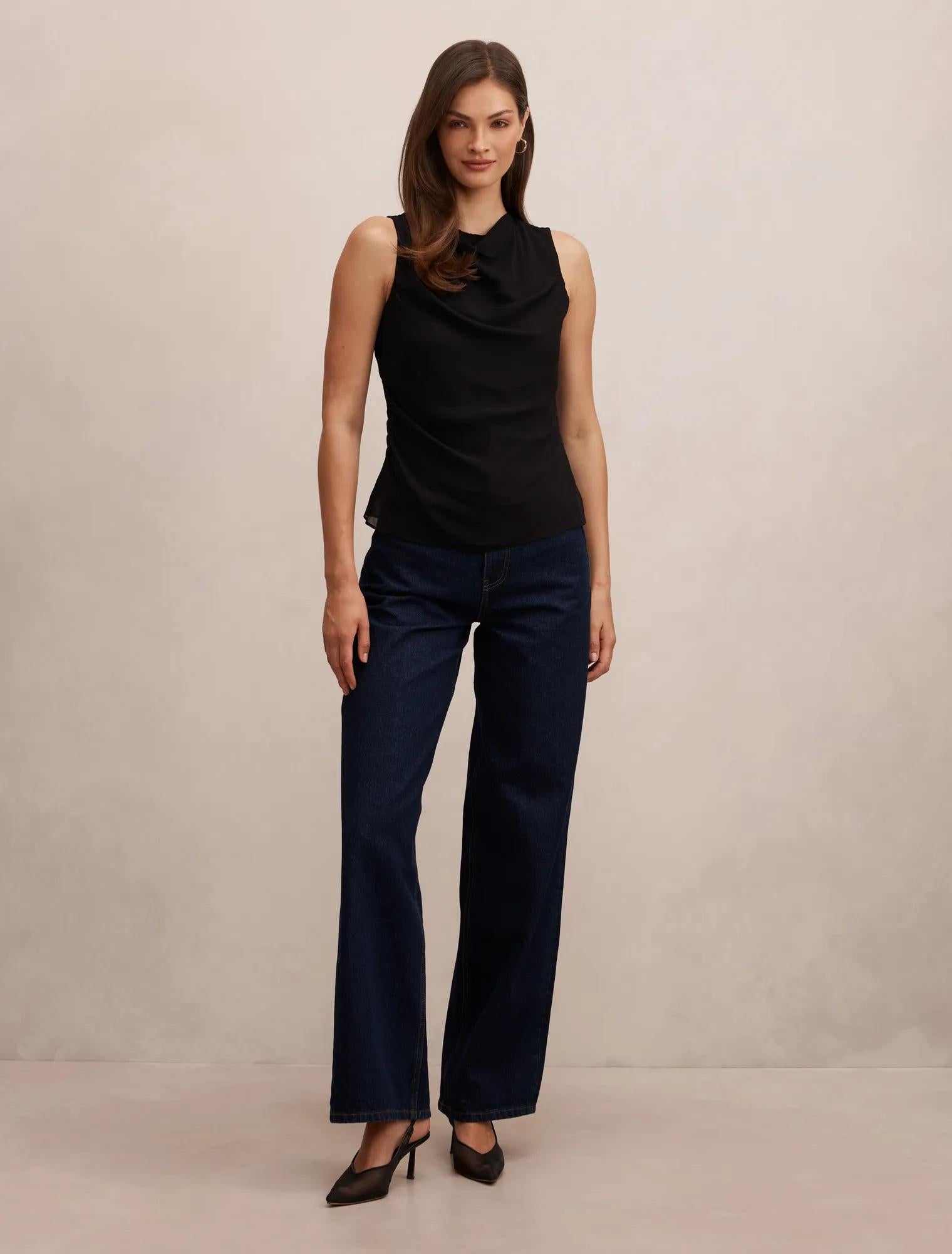 Tiffany Draped Sleeveless Top Black