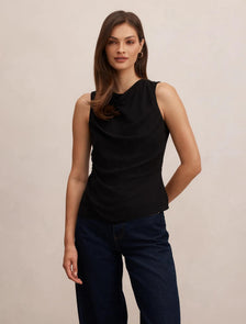 Tiffany Draped Sleeveless Top Black