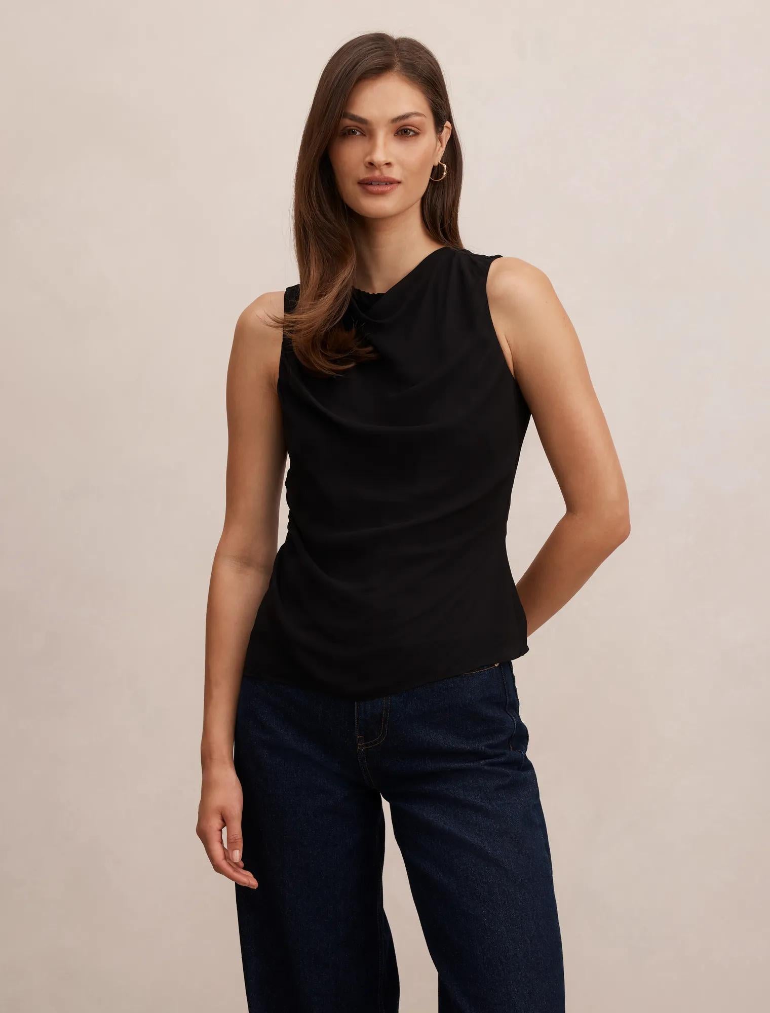 Tiffany Draped Sleeveless Top Black