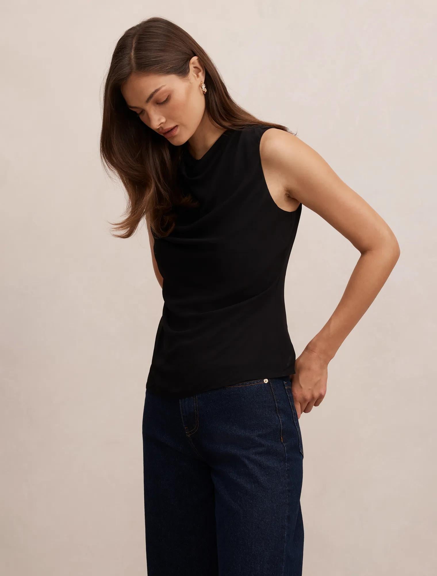 Tiffany Draped Sleeveless Top Black