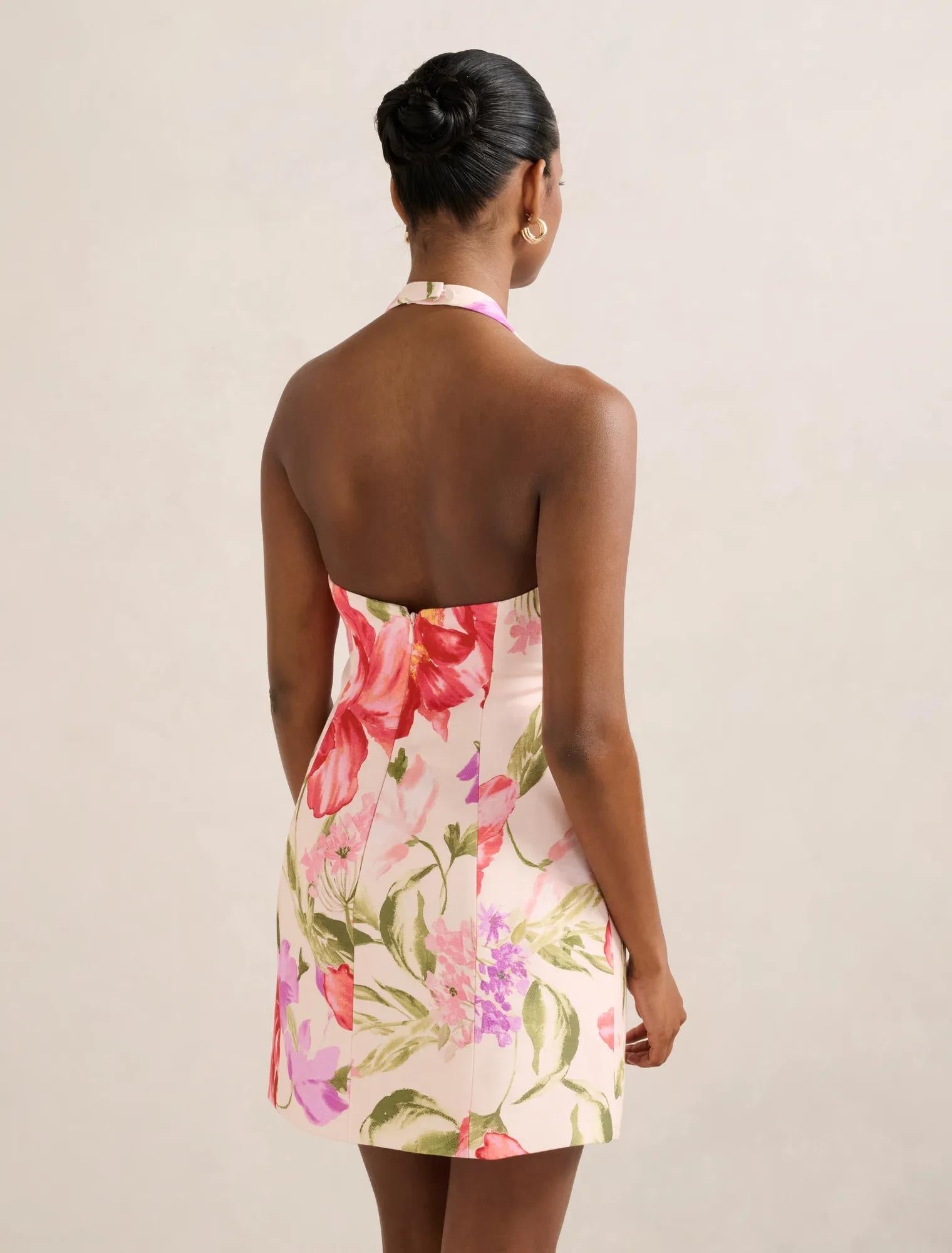 Esther Petite U-Neck Mini Dress Pink Lyell Floral
