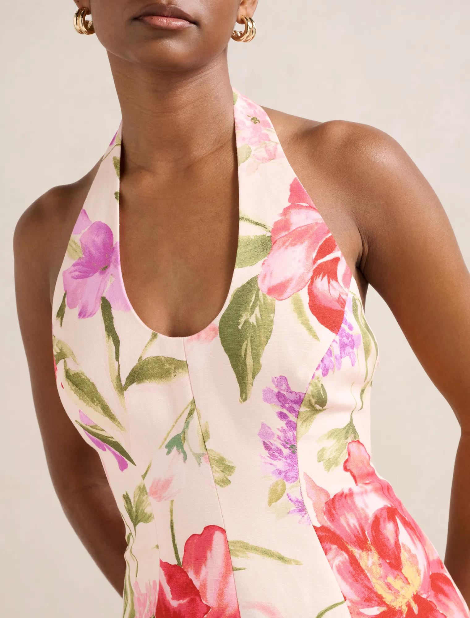 Esther Petite U-Neck Mini Dress Pink Lyell Floral