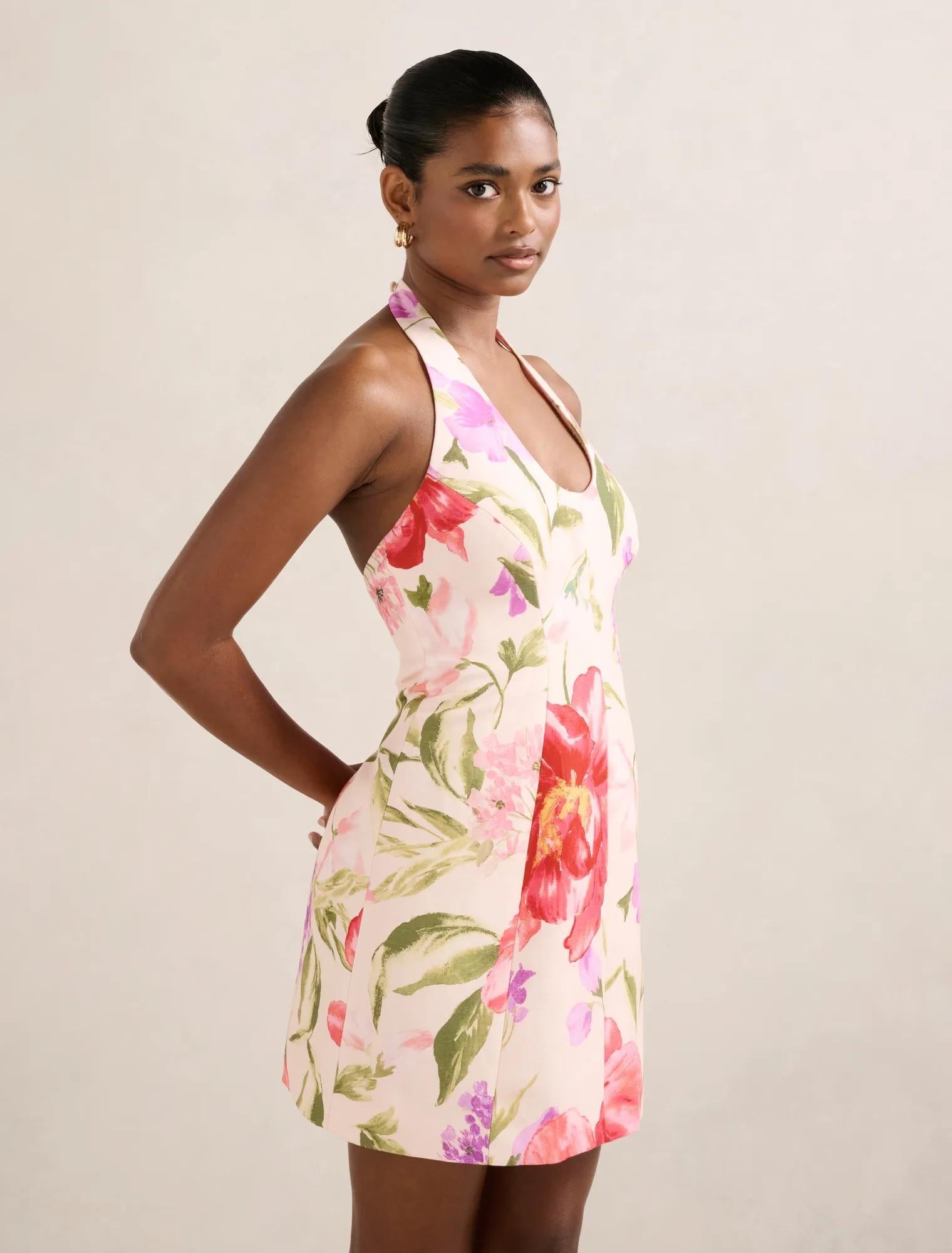 Esther Petite U-Neck Mini Dress Pink Lyell Floral