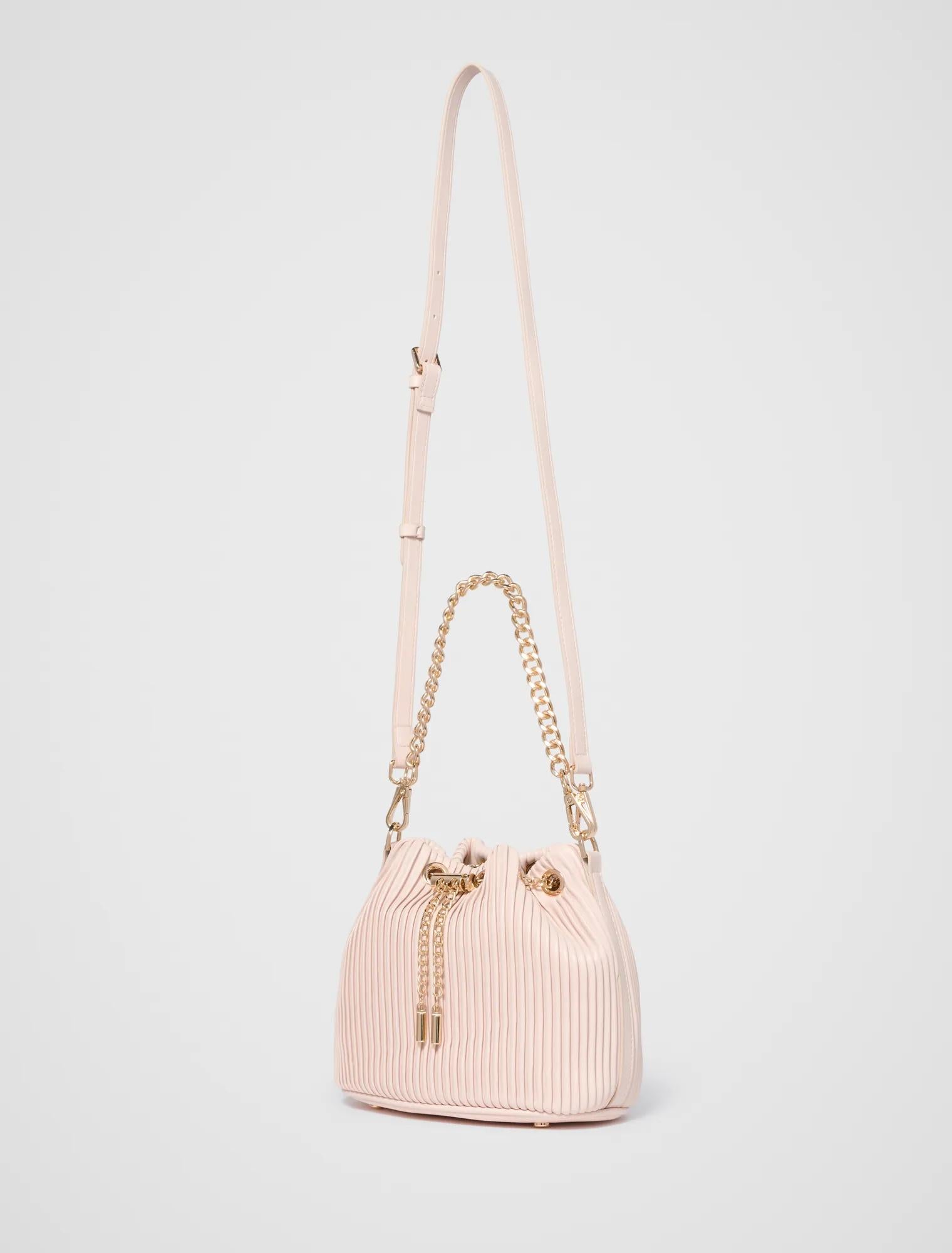 Dahlia Drawstring Pleat Bucket Bag Rose_mannequin