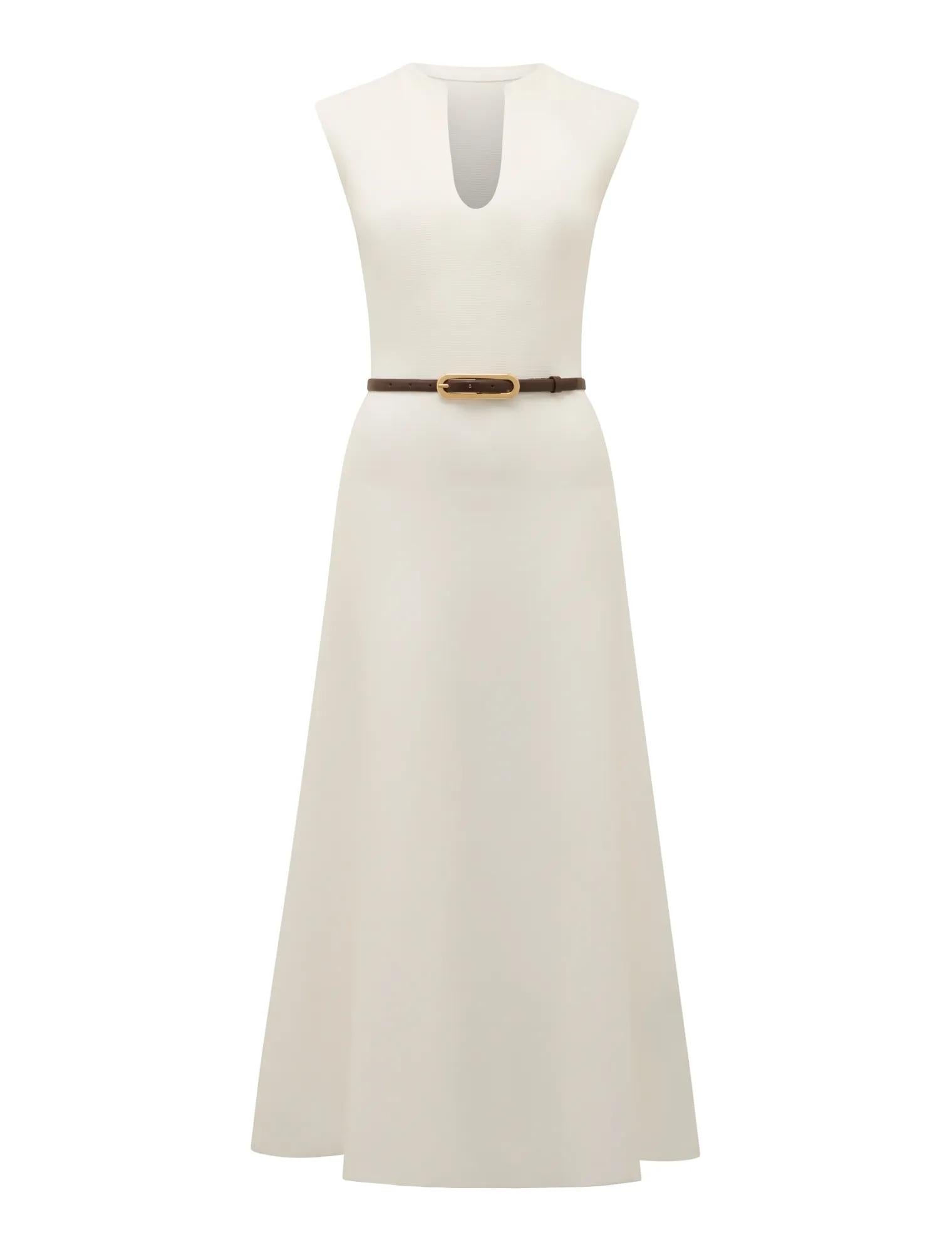 Celia Extended Shoulder Knit Midi Dress Cream_mannequin