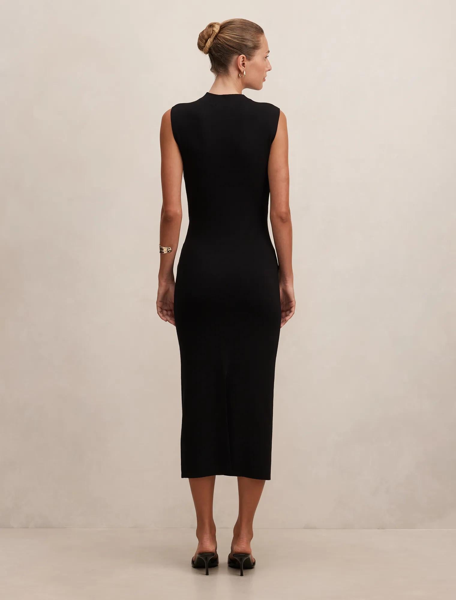 Margot Wrap Detail Knit Midi Dress Black