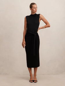 Margot Wrap Detail Knit Midi Dress Black