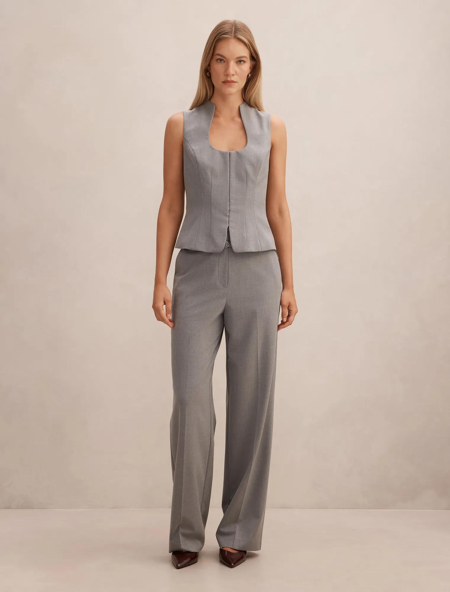 Kyla Belted Straight Leg Pants Grey