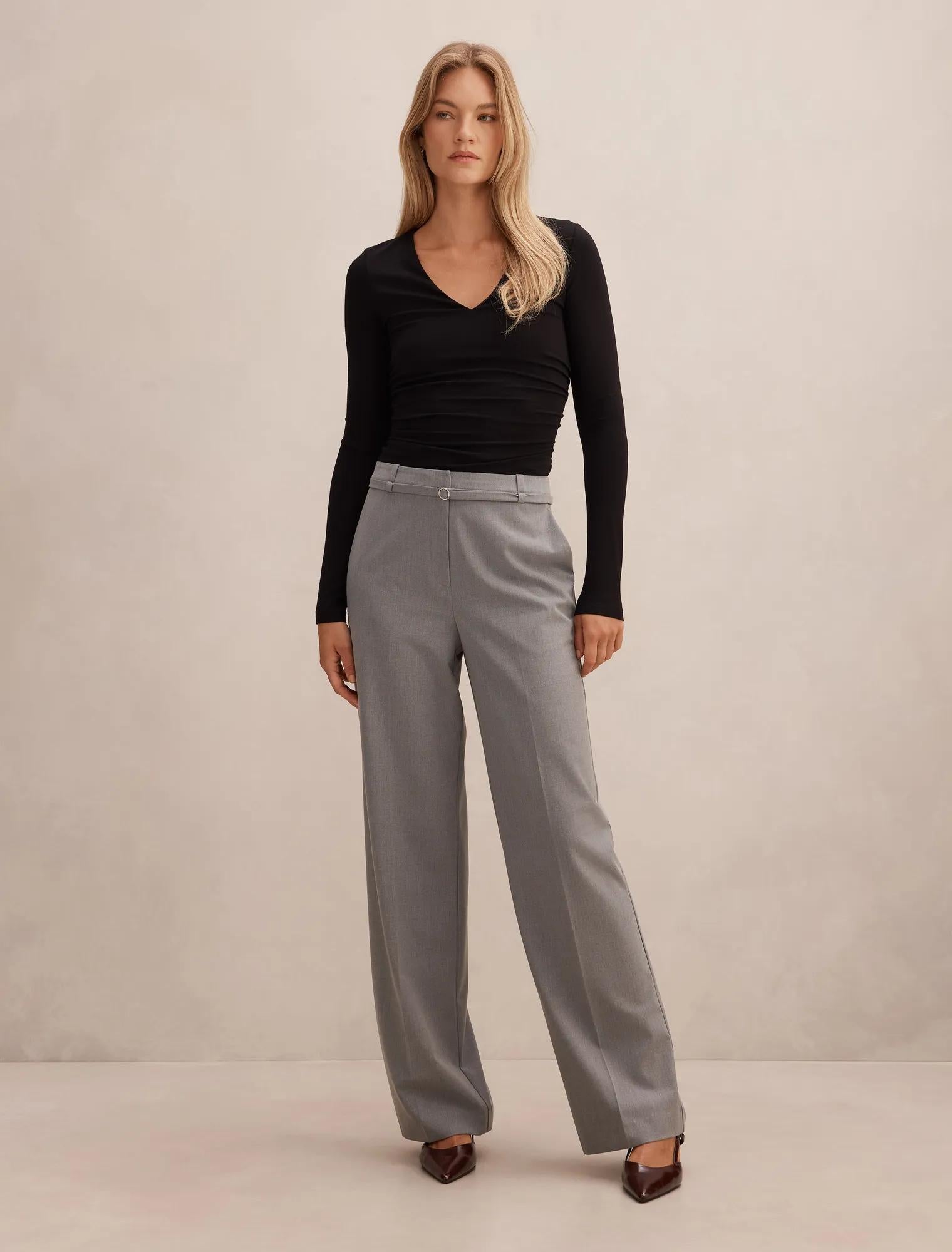 Kyla Belted Straight Leg Pants Grey