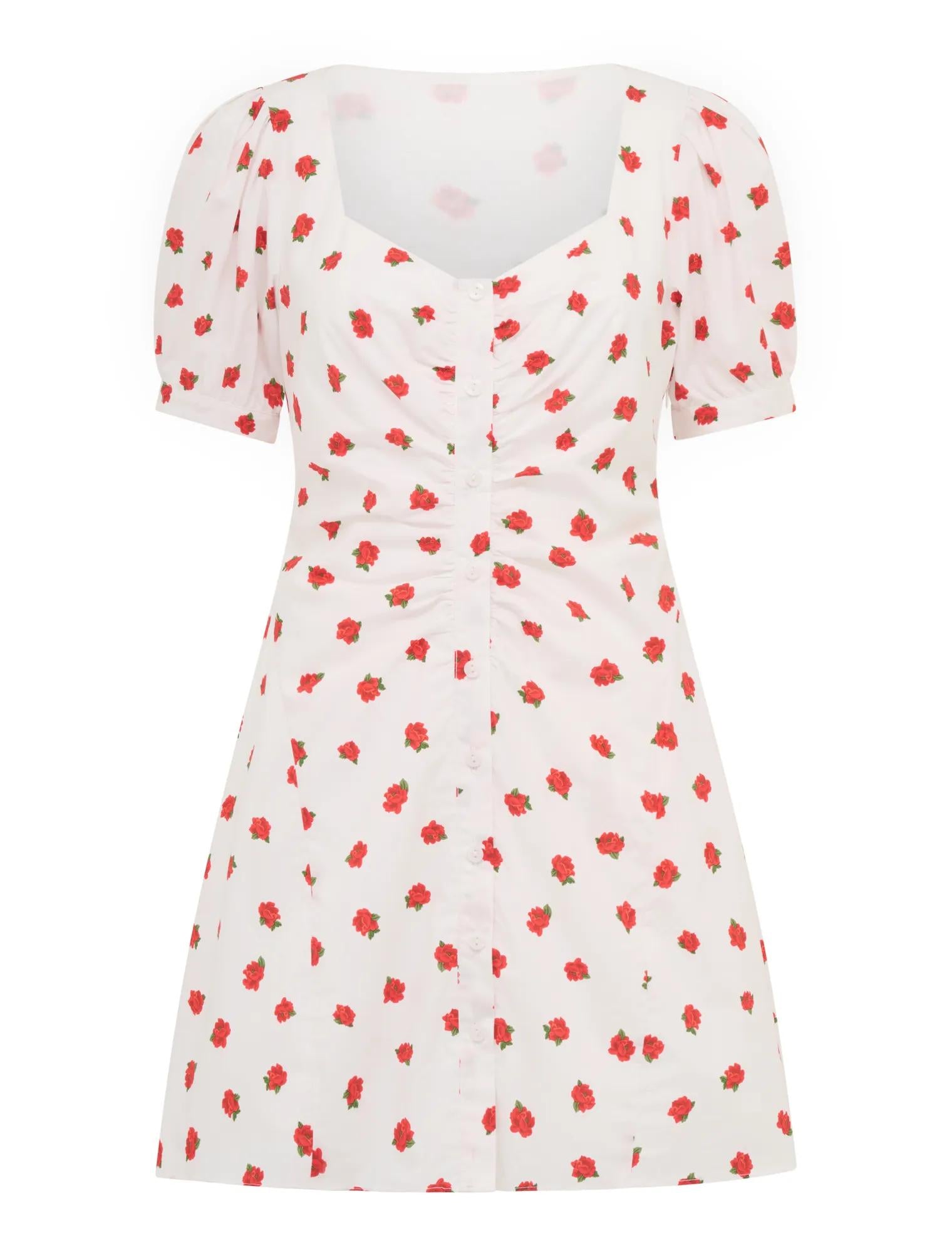 Mallory Gathered Cotton Mini Dress Light Rosalie Ditsy_mannequin