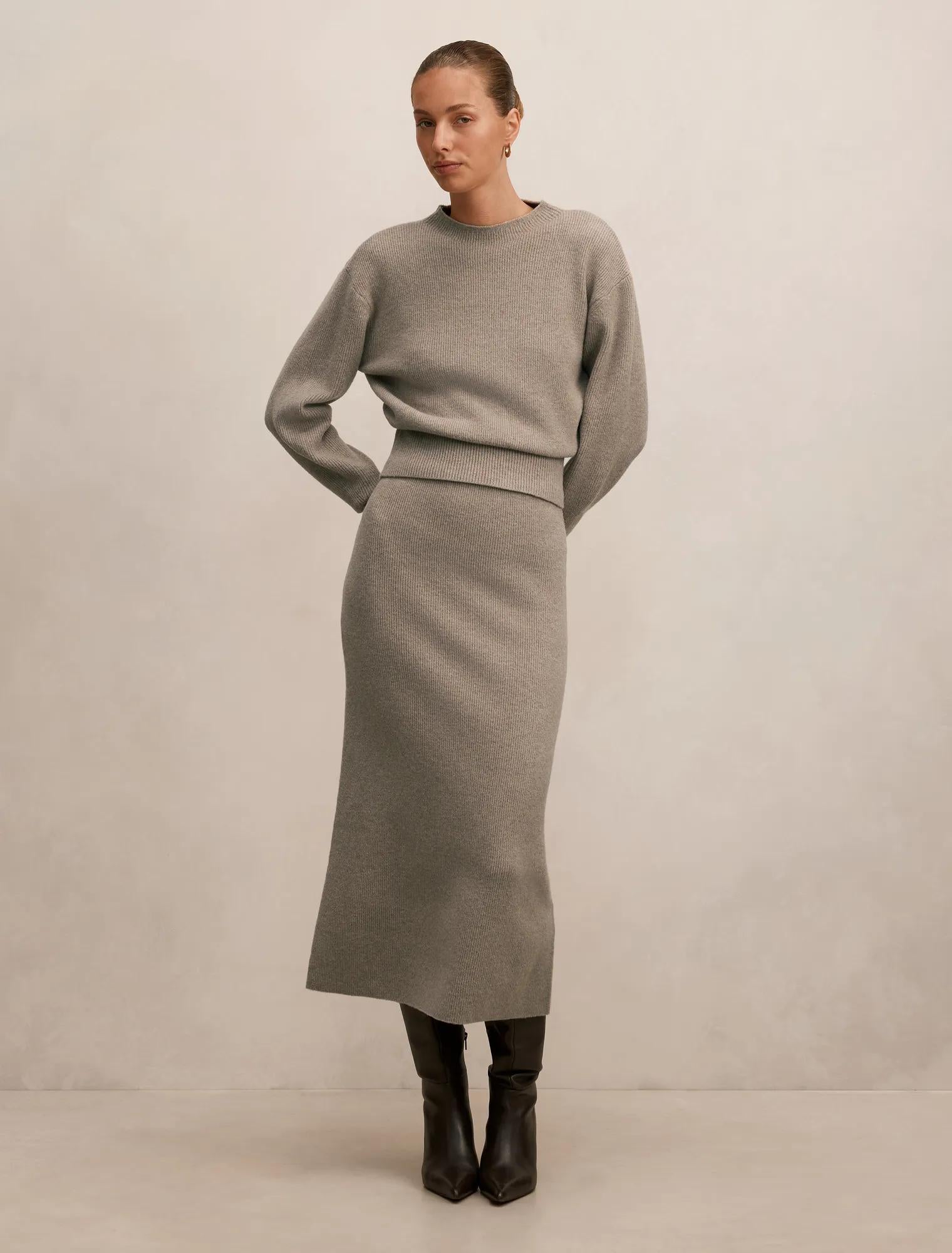 Cora Cinched Hem Knit Sweater Soft Mocha Co Ord