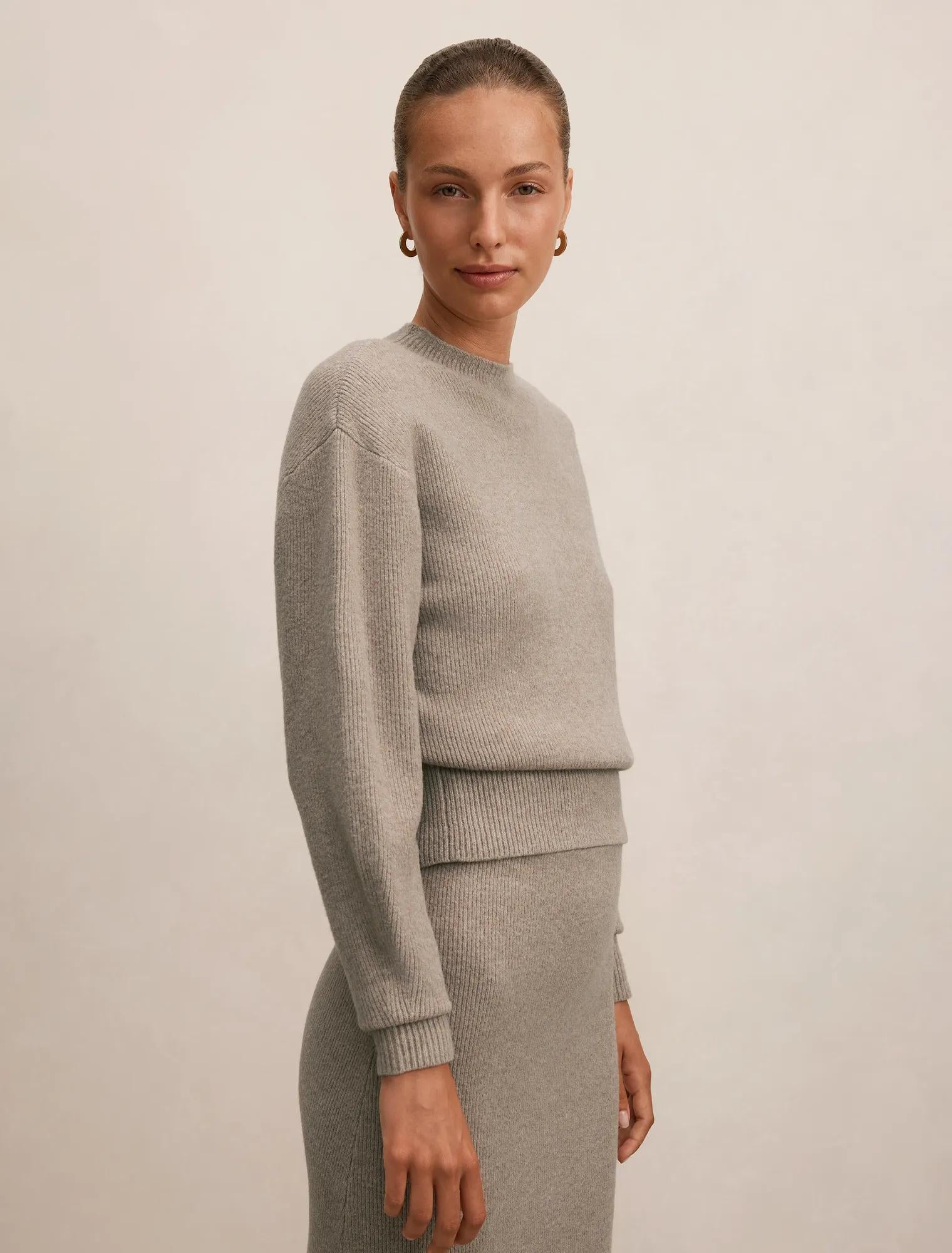 Cora Cinched Hem Knit Sweater Soft Mocha Co Ord