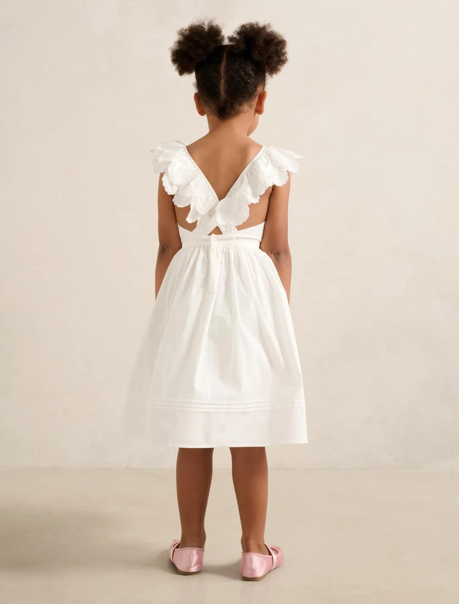Macie Girls Petal Collar Dress White Cloud