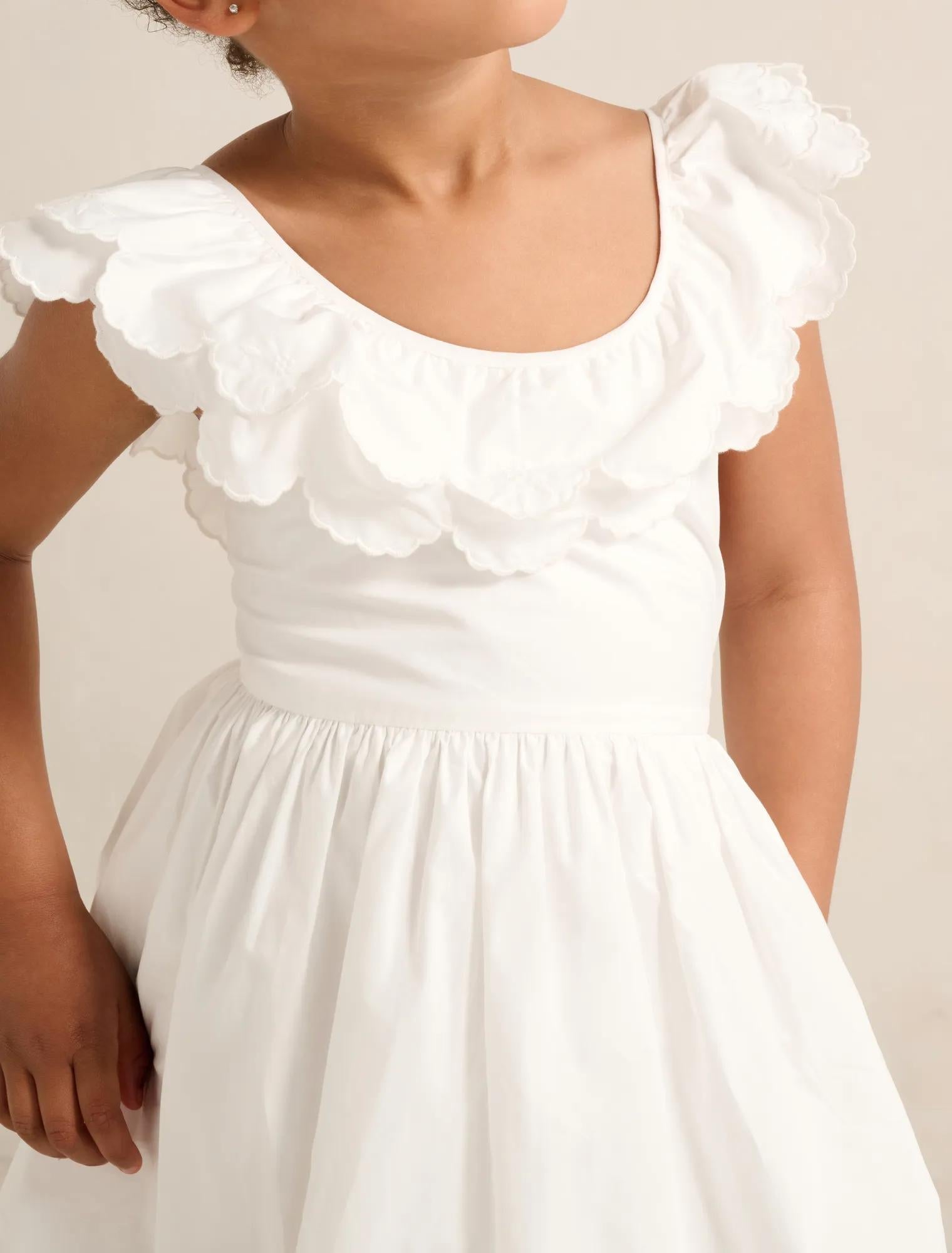 Macie Girls Petal Collar Dress White Cloud