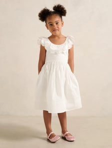 Macie Girls Petal Collar Dress White Cloud