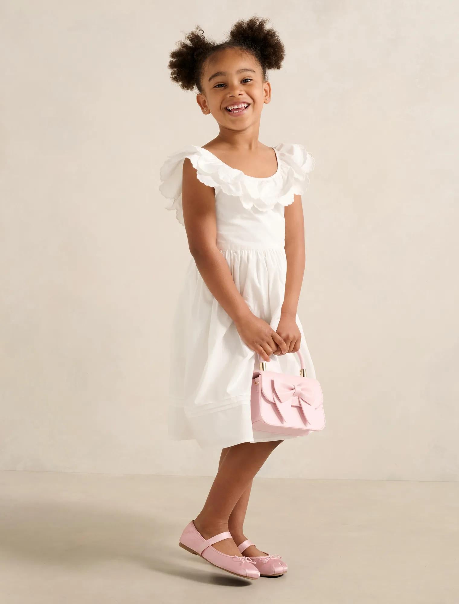 Macie Girls Petal Collar Dress White Cloud