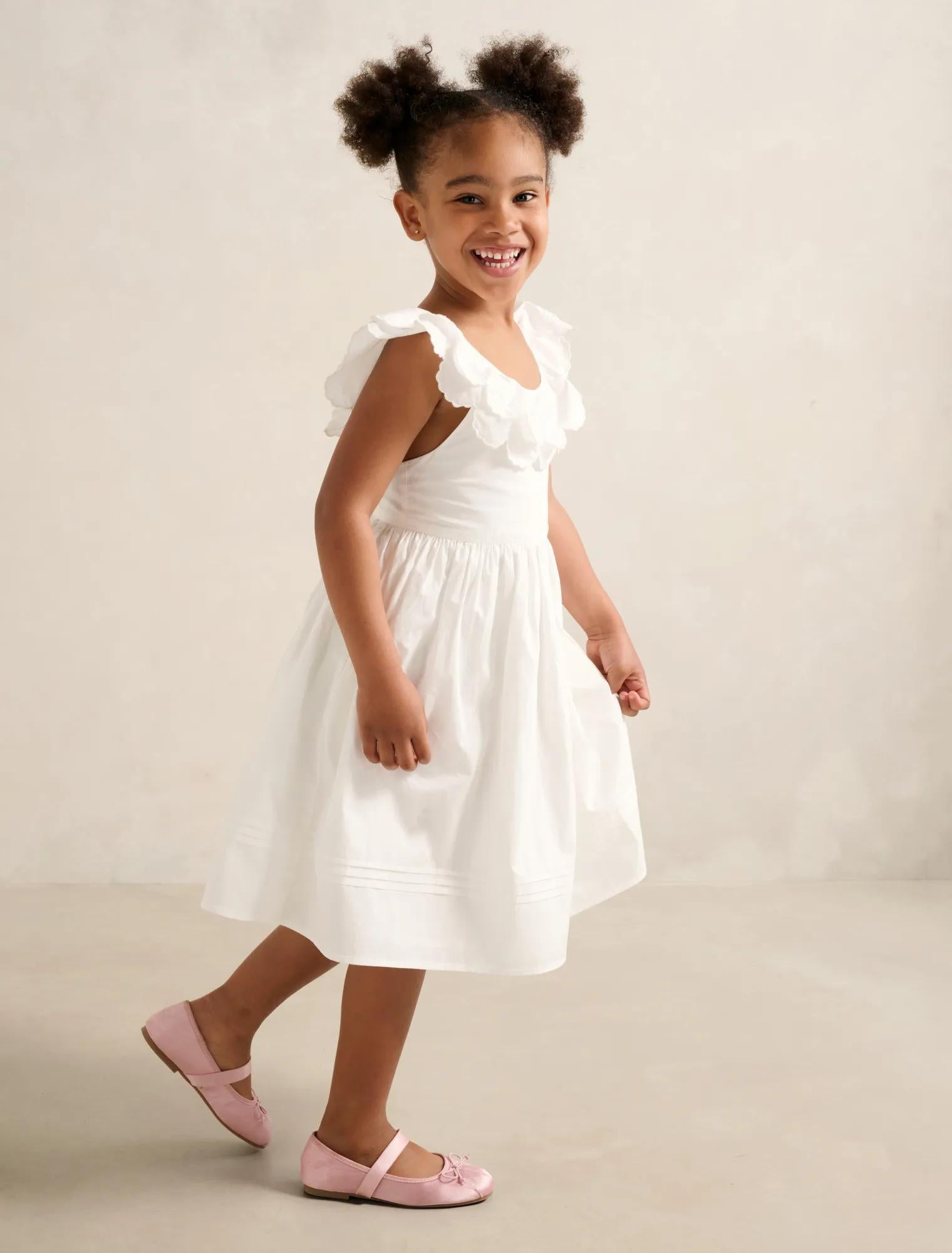 Macie Girls Petal Collar Dress White Cloud