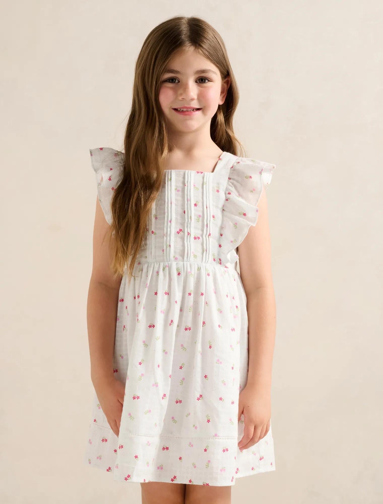 Sofia Girls Pintuck Pinafore Dress Sofia Floral