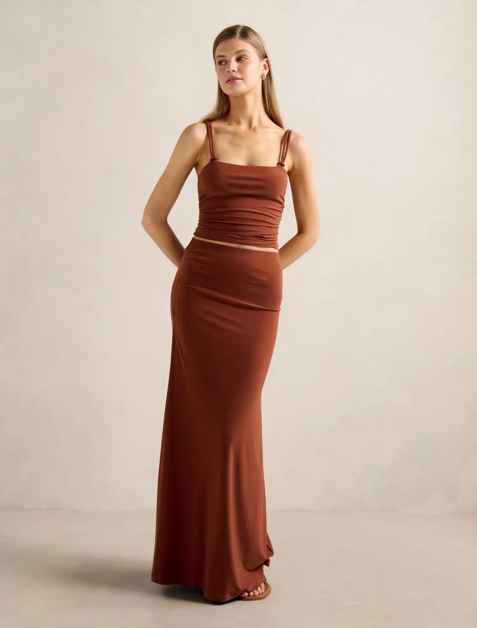 Mimi Flute Maxi Skirt Paprika co-ord