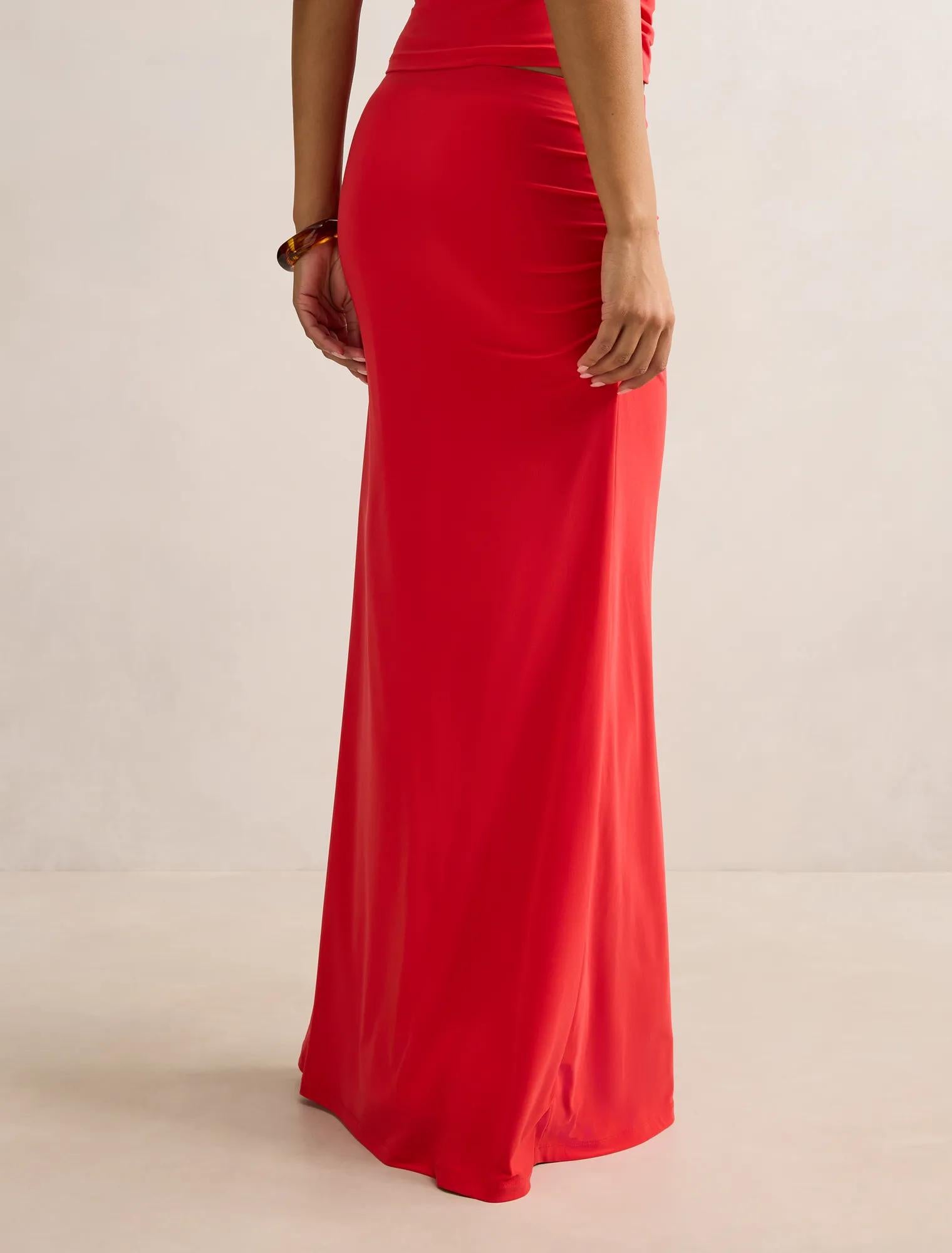 Mimi Flute Maxi Skirt Bright Red Co-ord